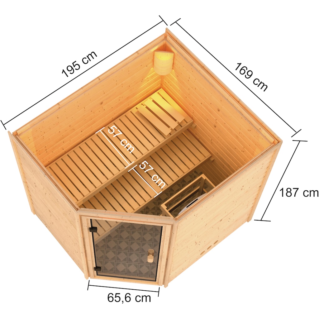 welltime Sauna »Trixi«, 4,5-kW-Ofen mit int. Steuerung