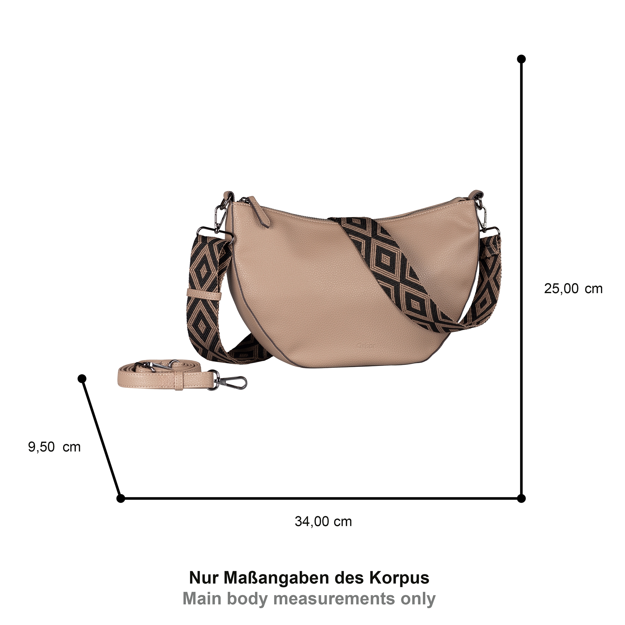 Gabor Umhängetasche »Linda«, weiches Kunstleder mit elegantem Schultergurt aus edlem Gewebeband