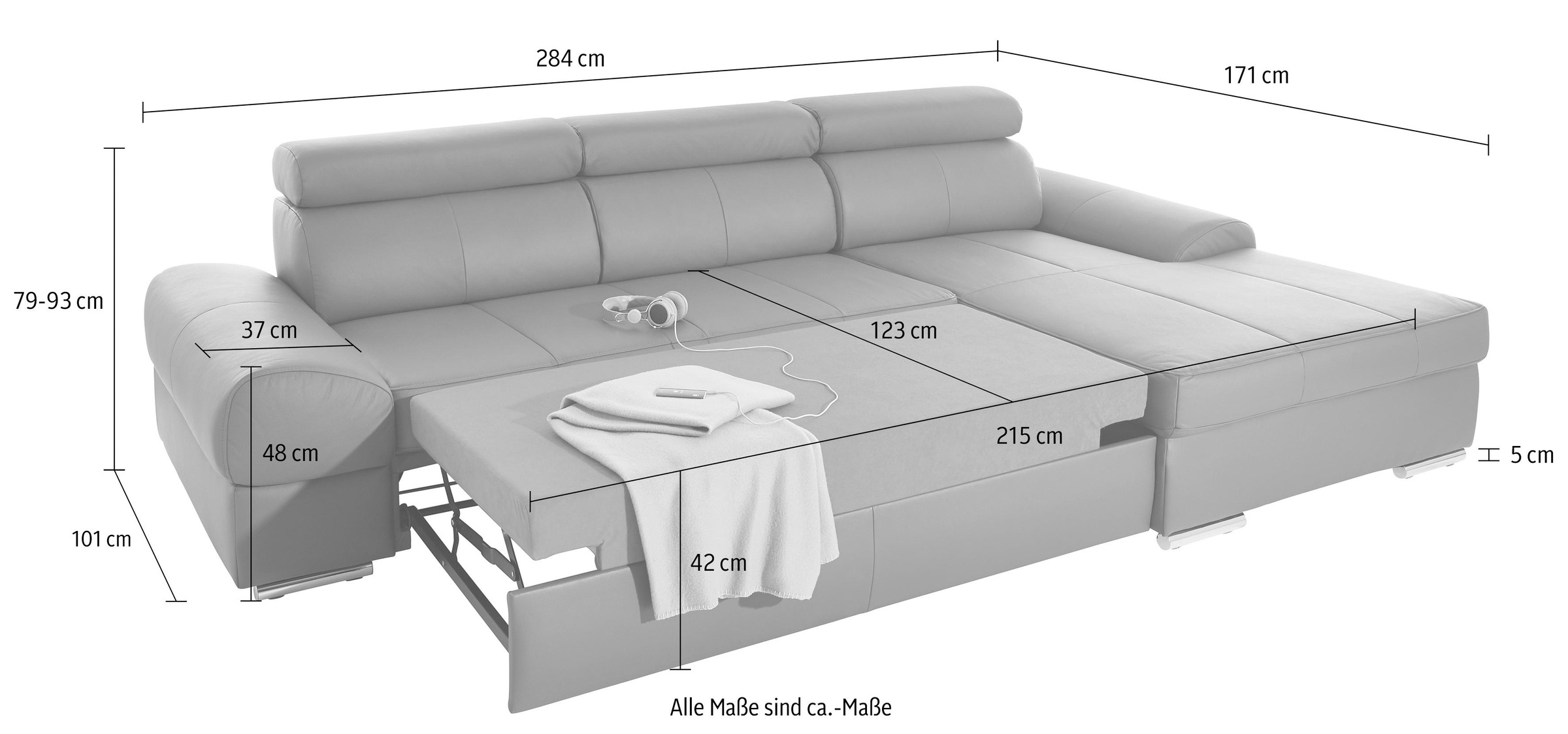 sit&more Ecksofa Broadway, mit verstellbaren Kopfteilen, wahlweise mit Bettfunktion