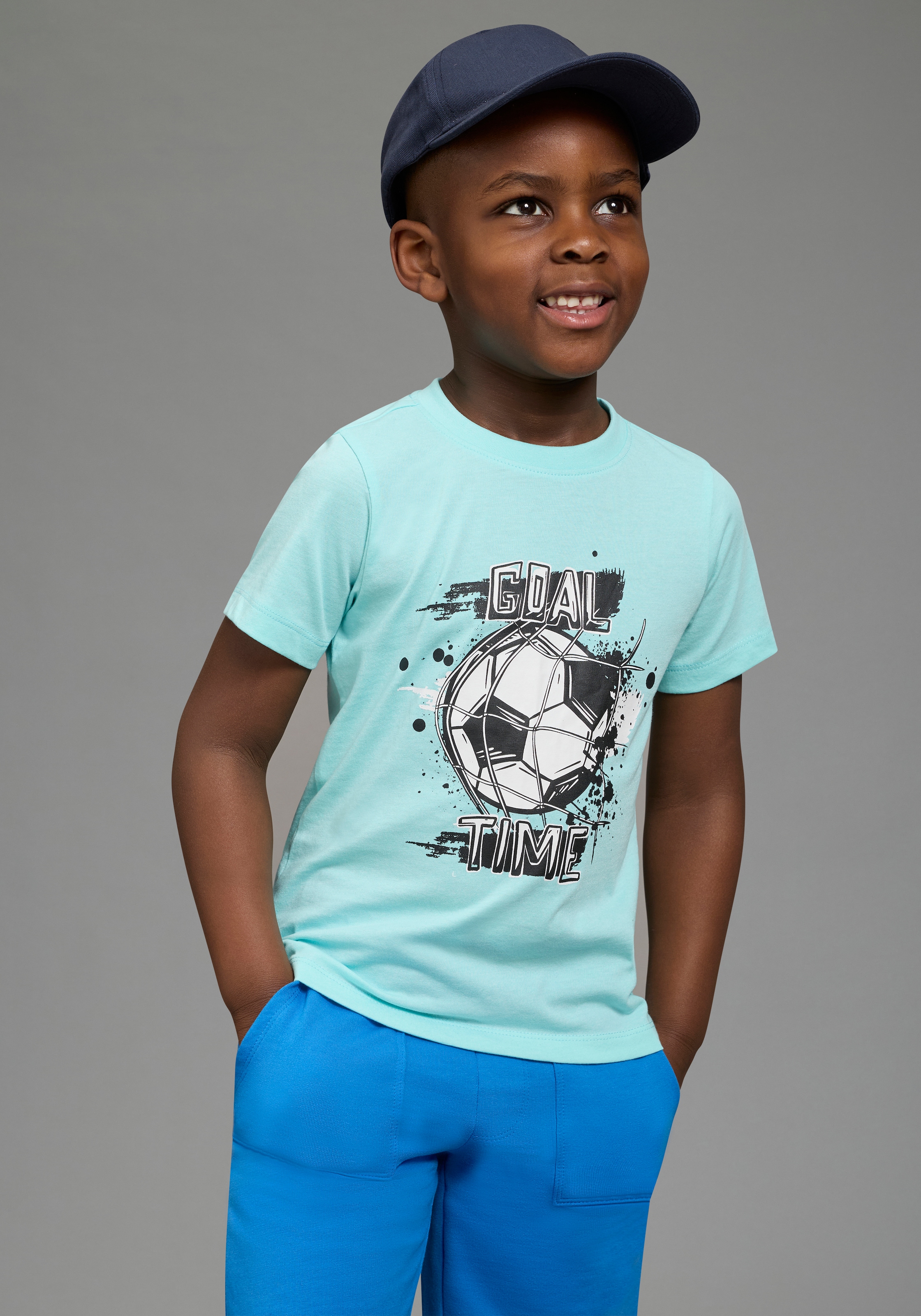 KIDSWORLD T-Shirt »Shirt mit Fußballmotiv: GOAL TIME« für Jungen, Kurzarm, Rundhalsausschnitt