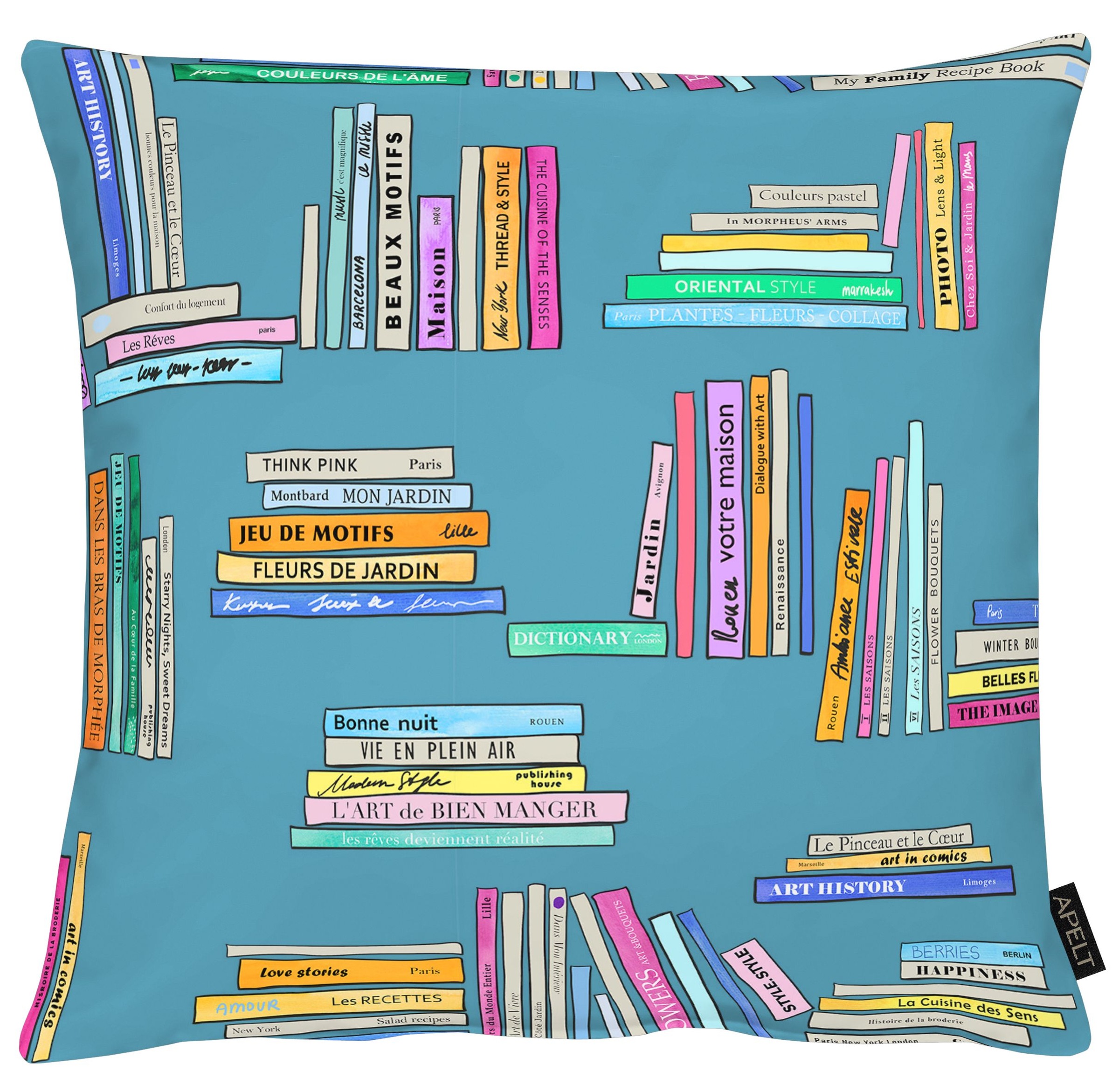 Kissenhülle APELT, B:46cm H:0,5cm L:46cmturkis, rose, Polyester, Bezug: 100% Polyester, Kissenbezüge, "Carta", gezeichnete Buchmotive