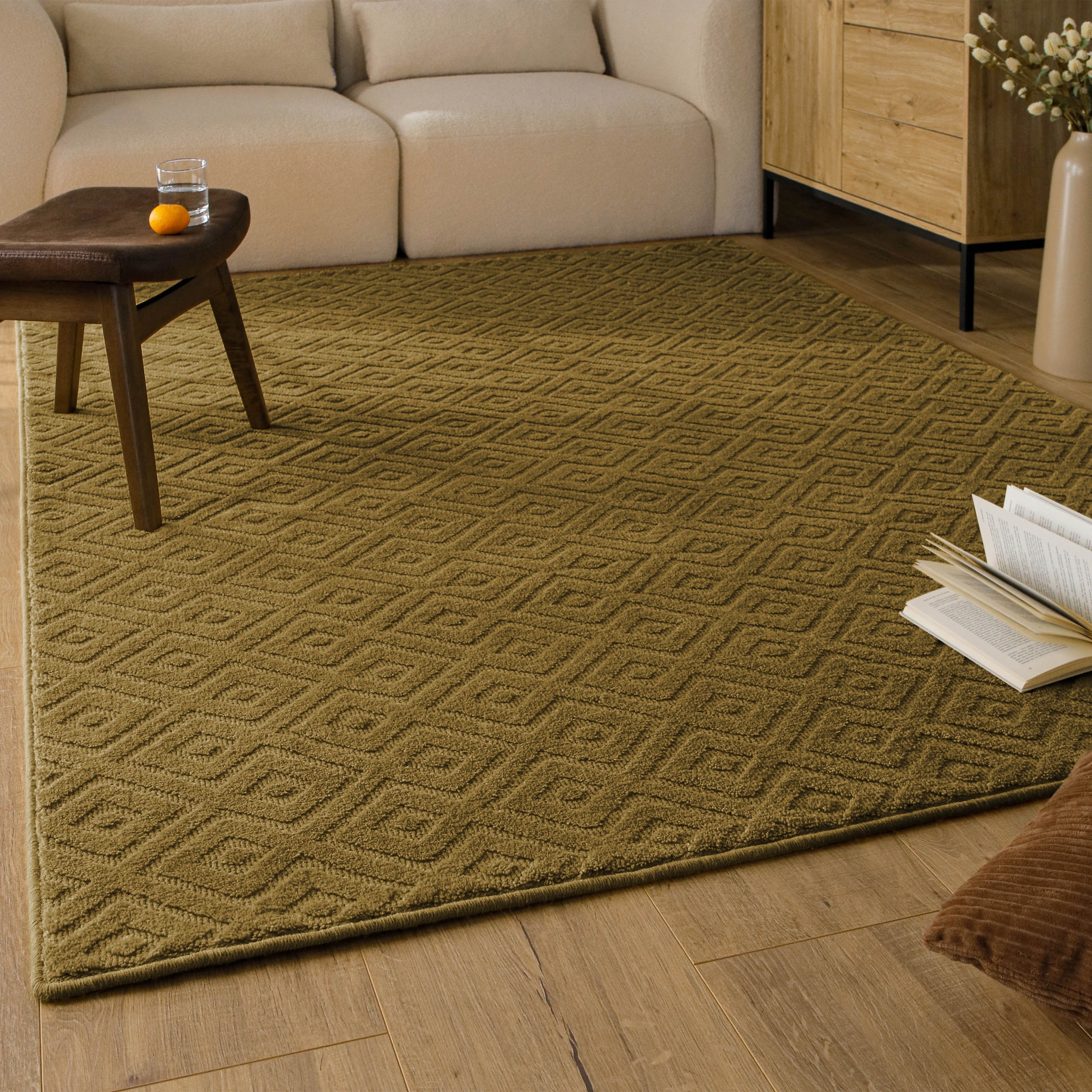 Wecon home Teppich »Castello TWO« rechteckig 7 mm Höhe Schurwolle, Kurzflor mit Hoch-Tief-Effekt, Wohnzimmer, Rautenmuster