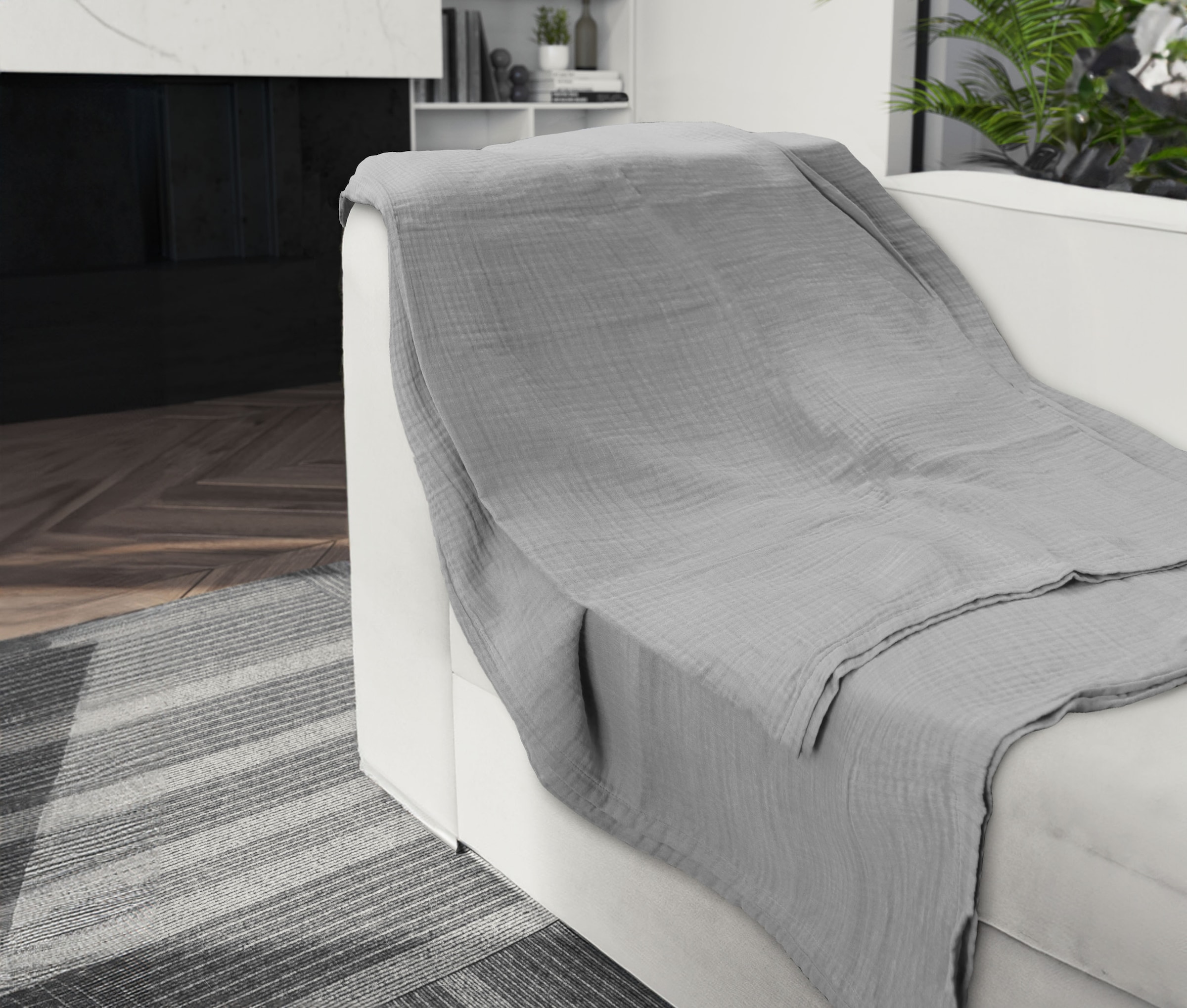 Biberna Wohndecke »0480100 Musselin«, gekreppte Optik+Struktur, leichte Sommer Decke, Tagesdecke, angenehm