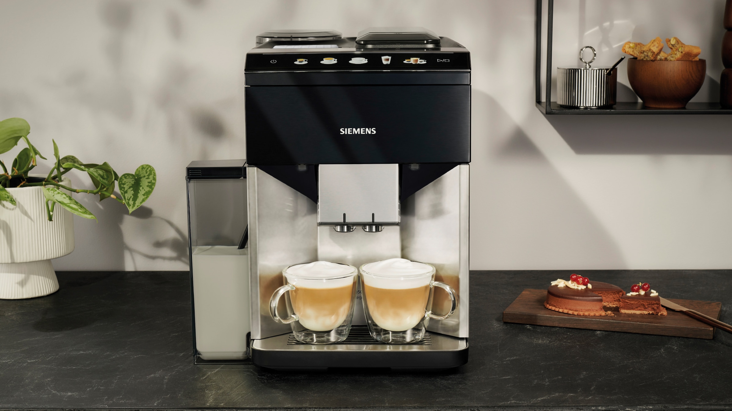 SIEMENS Kaffeevollautomat "TQ517D03", integrierter Milchbehälter, automatische Dampfreinigung, edelstahl