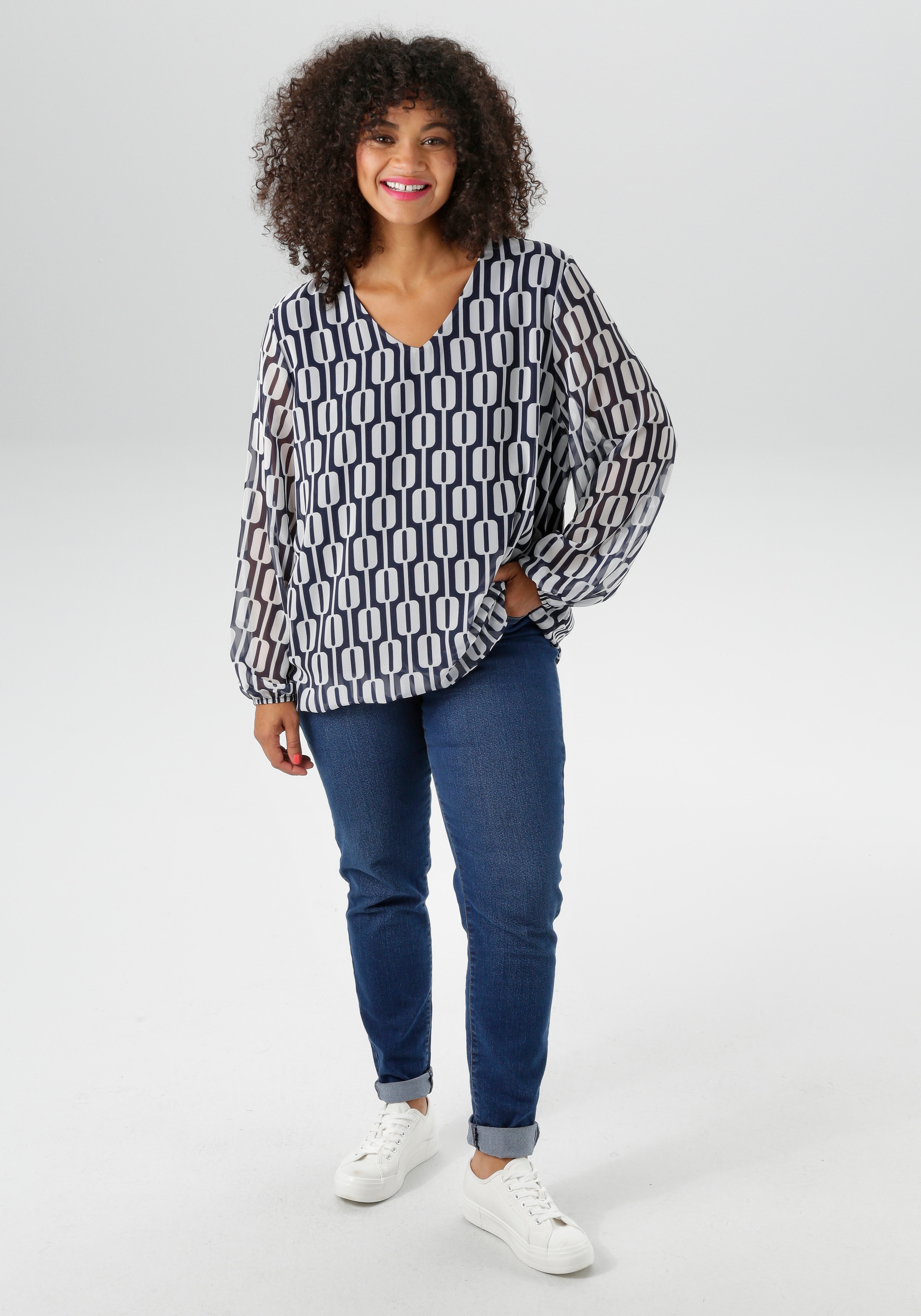 Aniston PLUS Schlupfbluse mit grafischen Druck günstig online kaufen