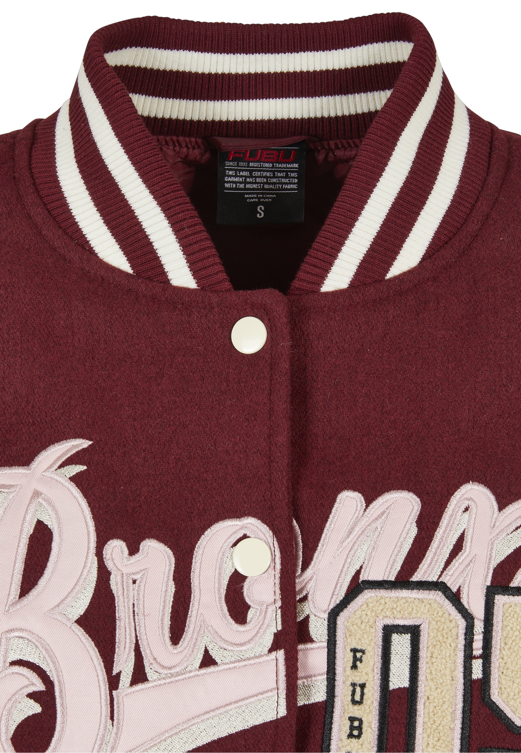 Fubu Collegejacke »Fubu Damen FW224-006-1 City 05 Varsity Jacket bordeaux/offwhite« 1 Stk. tlg. ohne Kapuze