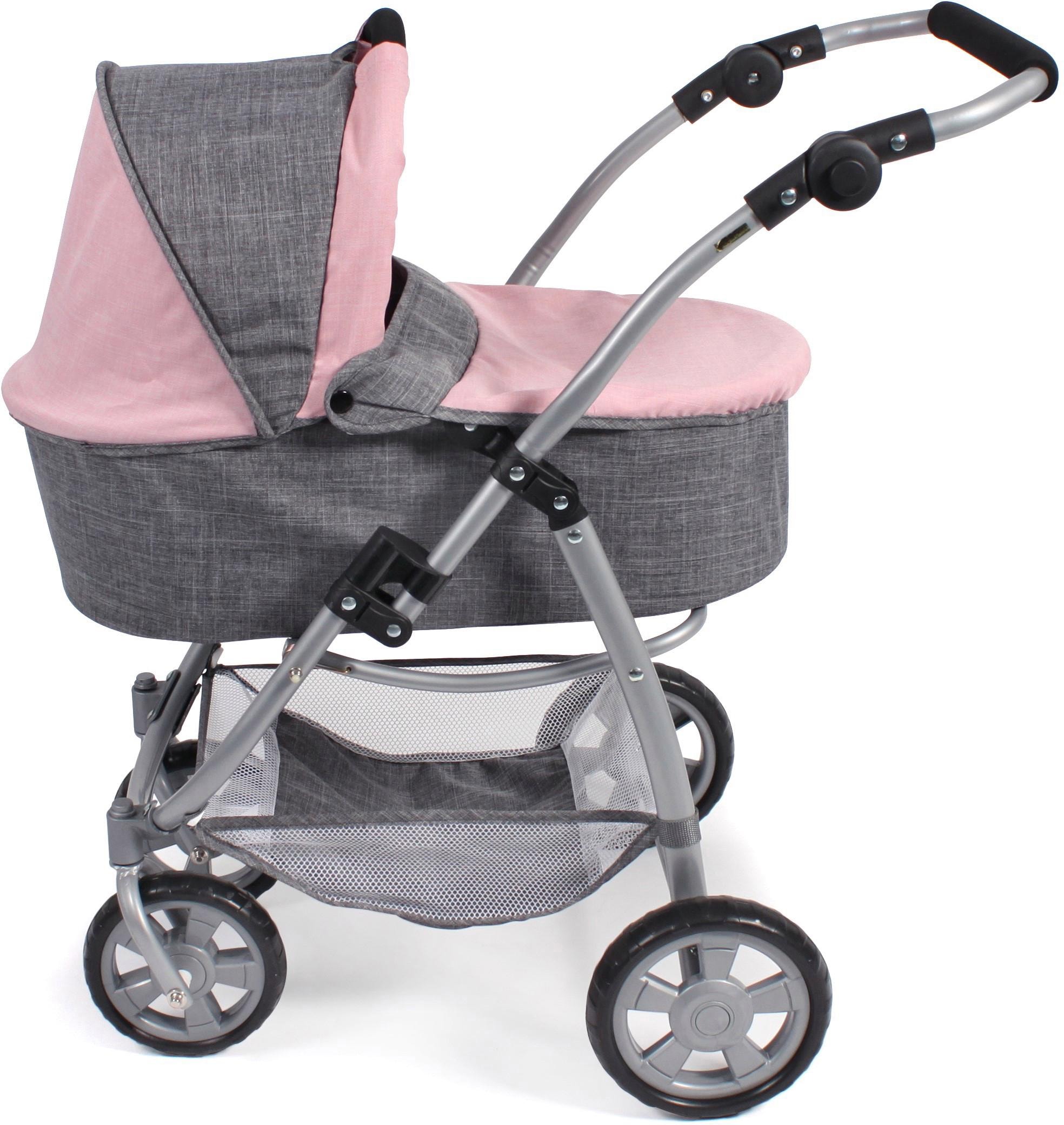 CHIC2000 Kombi-Puppenwagen »Emotion All In 3in1, Grau-Rosa«, inkl. Babywanne, Babyschale und Sportwagenaufsatz