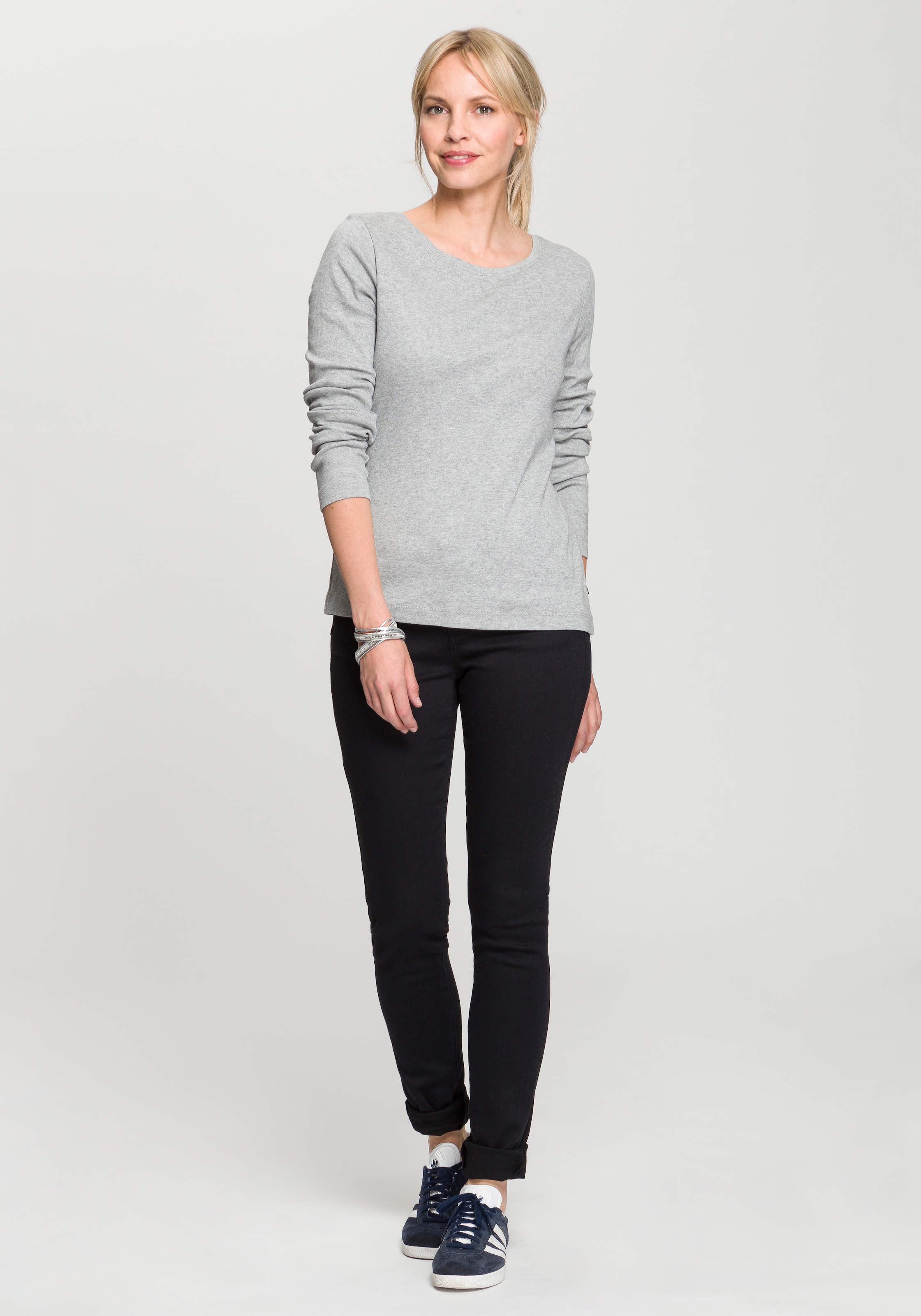 H.I.S Langarmshirt, figurbetonte Passform, Feinrippstoff aus Baumwolle und Viskose