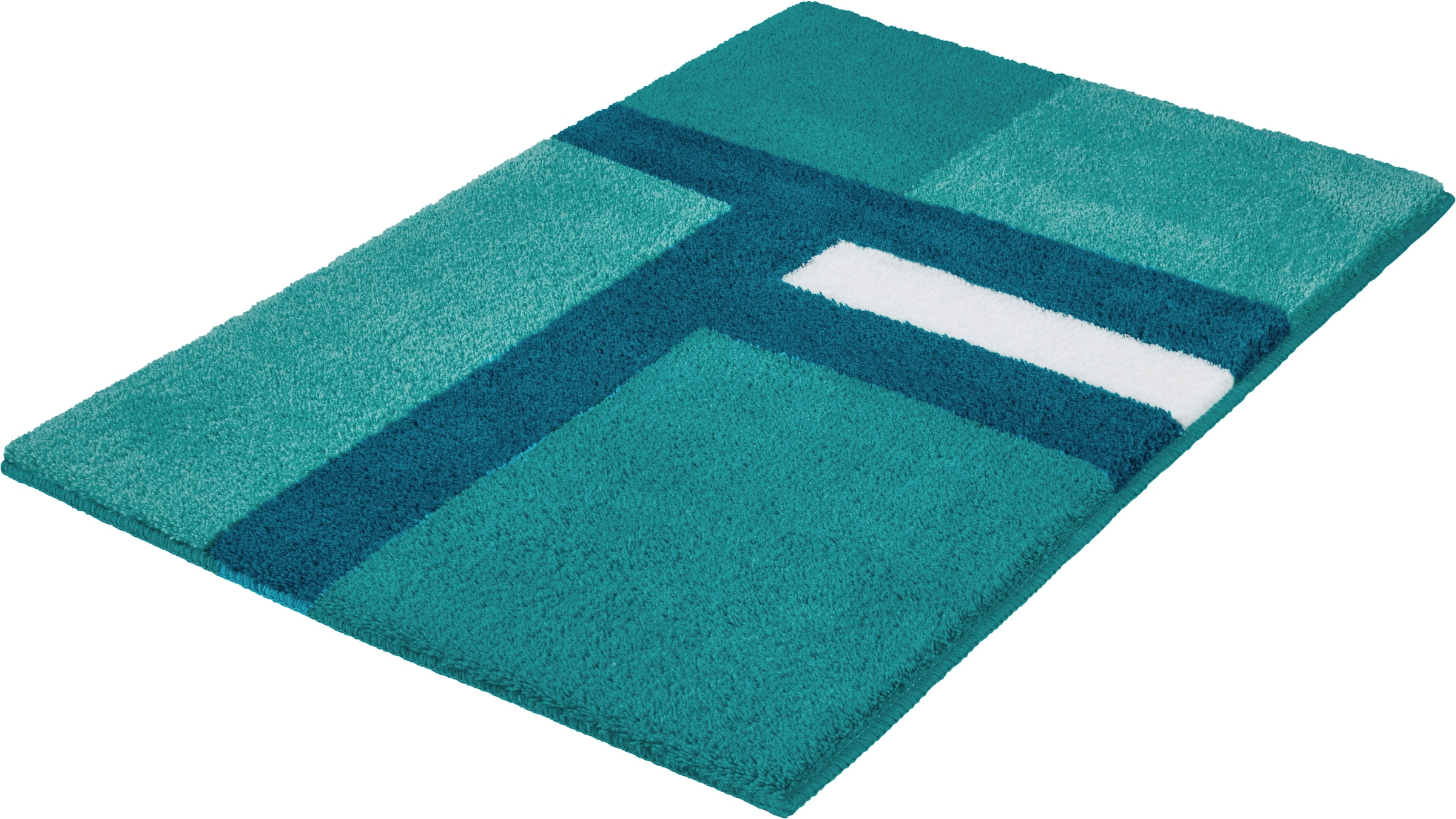 Kleine Wolke Badematte ""Ariana", Badvorleger, Badezimmer Teppich" Höhe 20 mm rutschhemmend beschichtet fußbodenheizungsgeeignet Geometrisches Design mit kontrastierendem Mittelstreifen