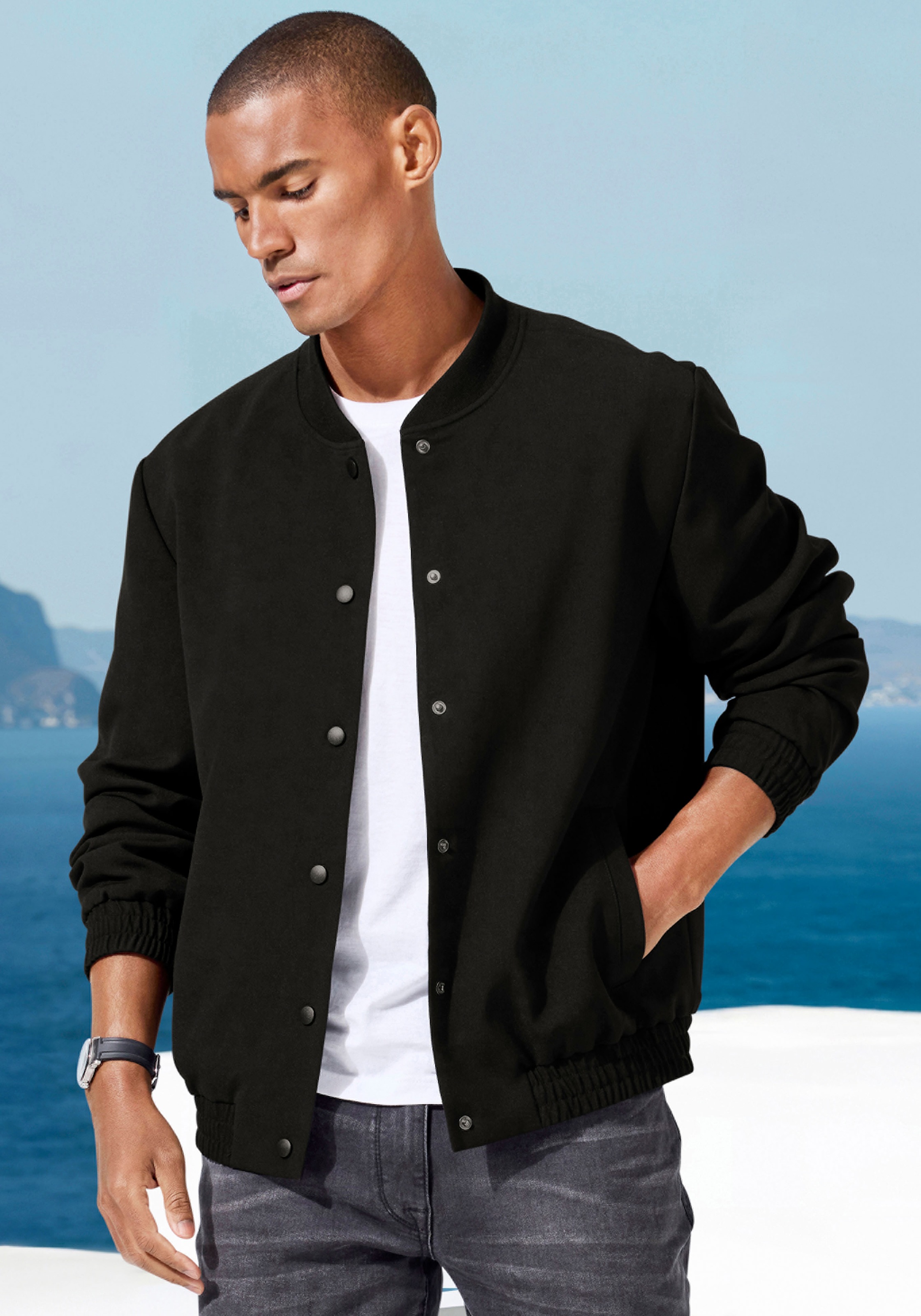 Thumbnail - John Devin Blouson "mit Rippkragen" Übergangsjacke mit Innentasche, aus leicht dehnbarer Webqualität