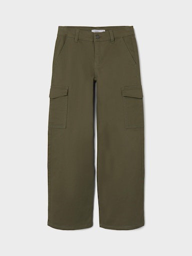 NAME IT Mädchen Cargohose "NKFROSE für Mädchen mit Cargotaschen und Stretch", grün, Gr. 122, unifarben, Web, Obermaterial: 98% Baumwolle, 2%