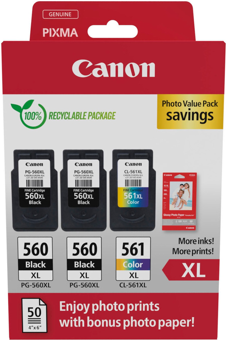 Canon Tintenpatrone »PG-560XL x2/CL-561XL Photo Value Pack«, (Packung, 3 St.)