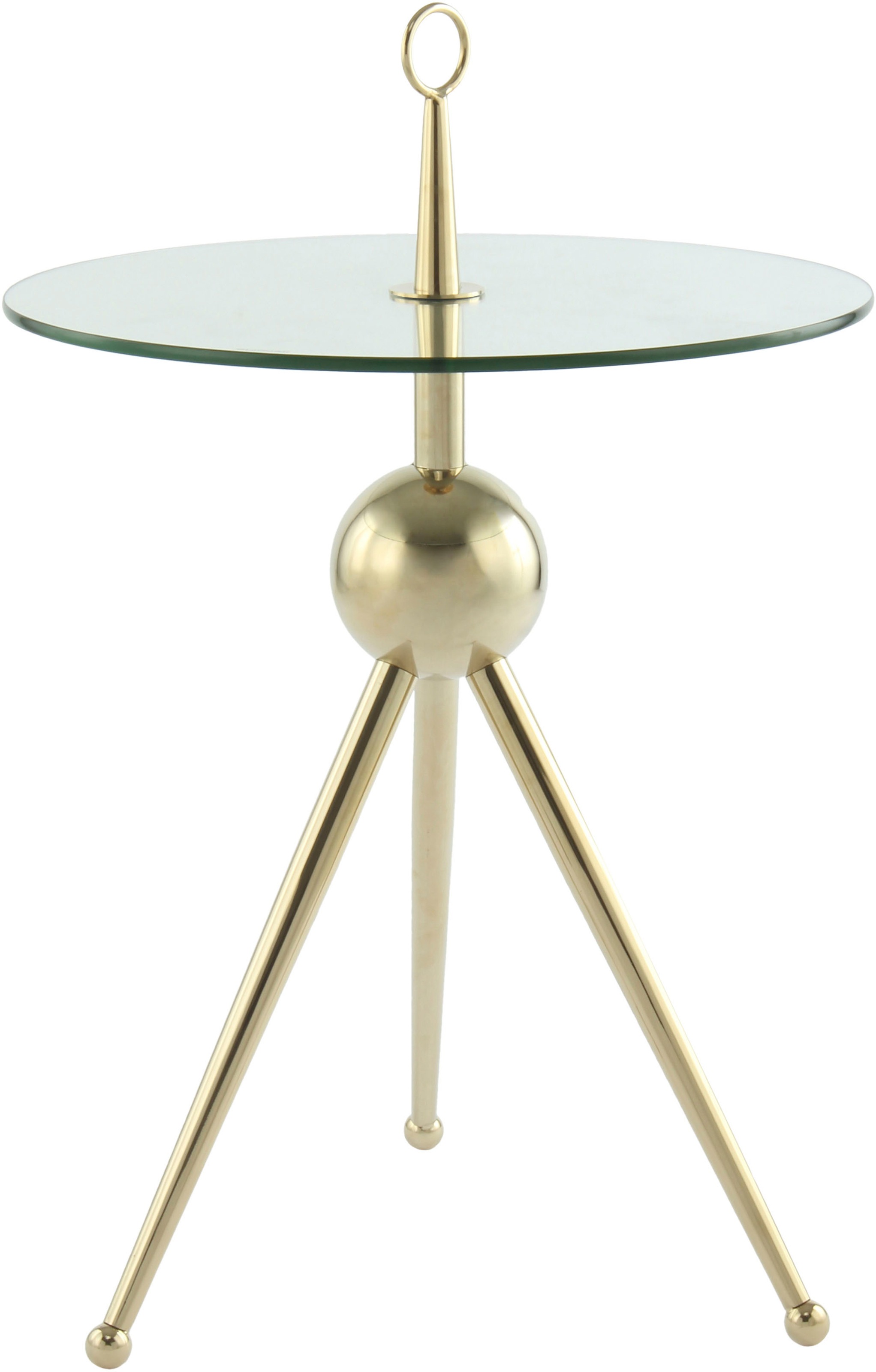 Kayoom Beistelltisch »Ontario 325, Runde Glasplatte aus Sicherheitsglas, 100% Edelstahl«, (1 St.), Minimalistisch, Gestell in Tripod-Design, mit Tragering