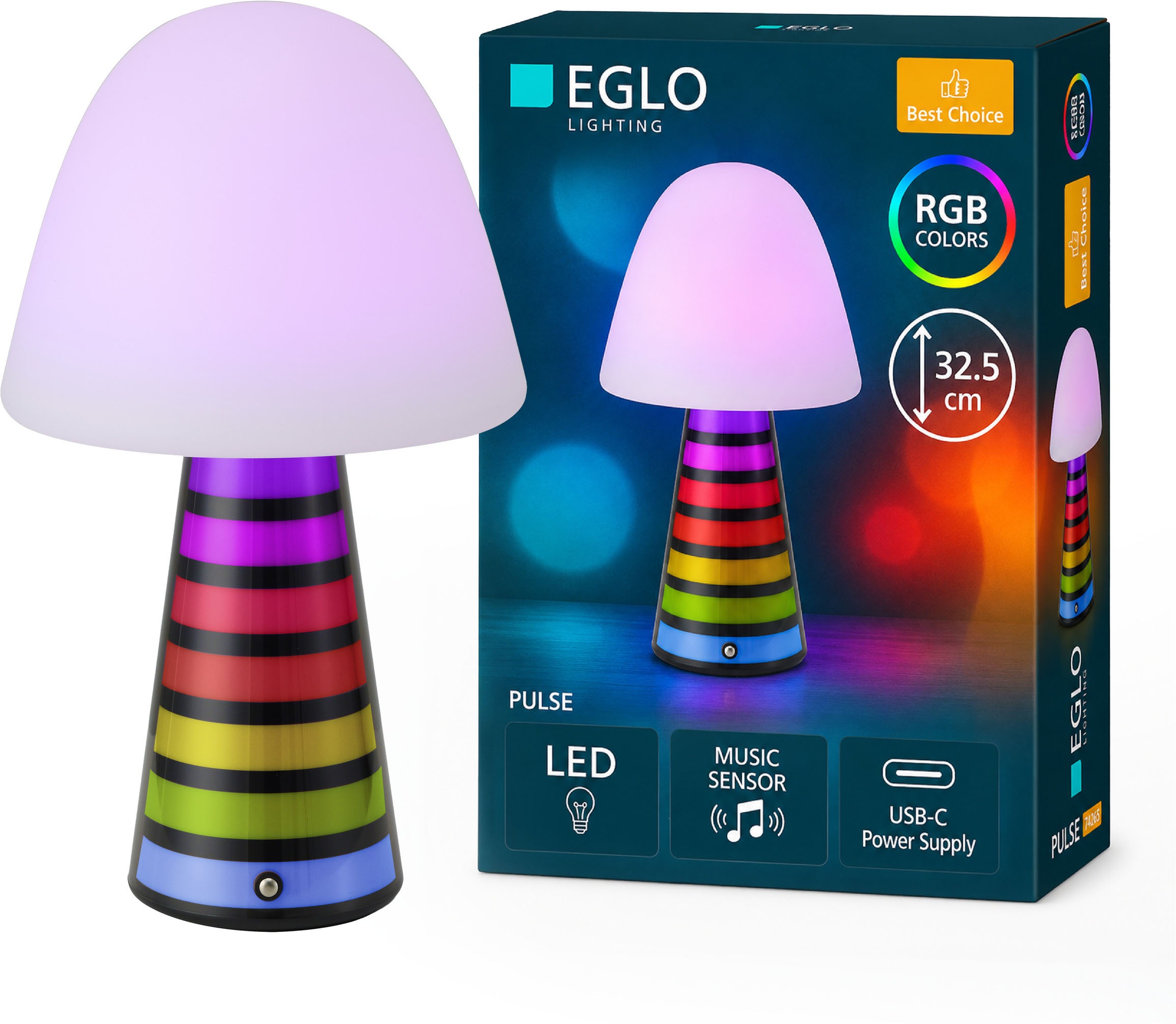 EGLO LED Tischleuchte »PULSE« LED-Modul 1 Stk. Warmweiß LED Tischleuchte Pulse mit Musiksensor RGB