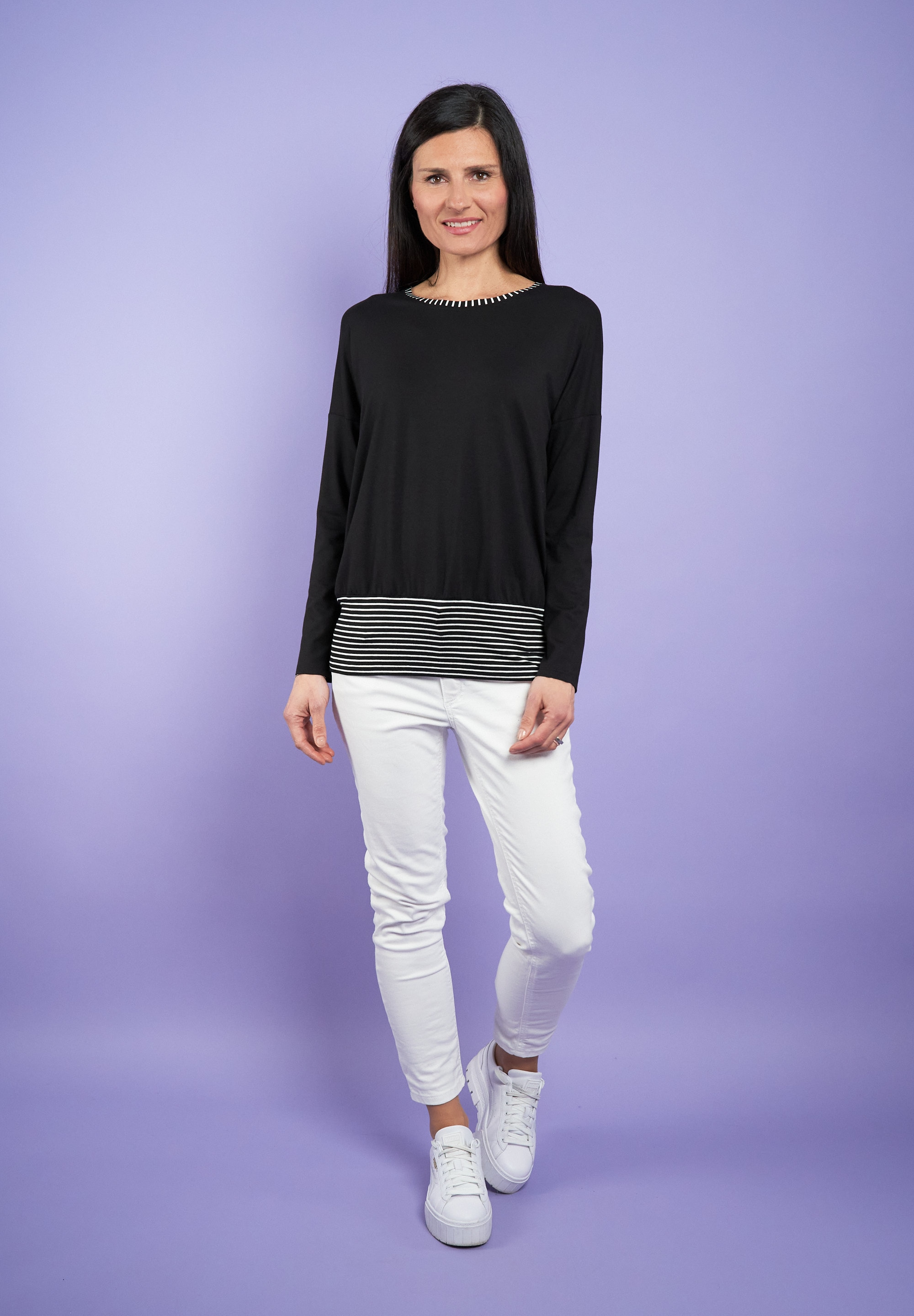 Seidel Moden Longshirt, Unifarben, mit Streifen-Details -MADE IN GERMANY