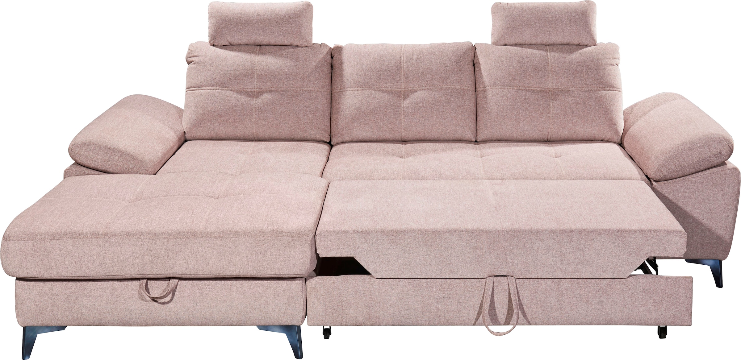 ED EXCITING DESIGN Ecksofa »Auckland L-Form mit Bettfunktion, Bettkasten«, Armteilverstellung, Kopfstützen & 2 Nierenkissen