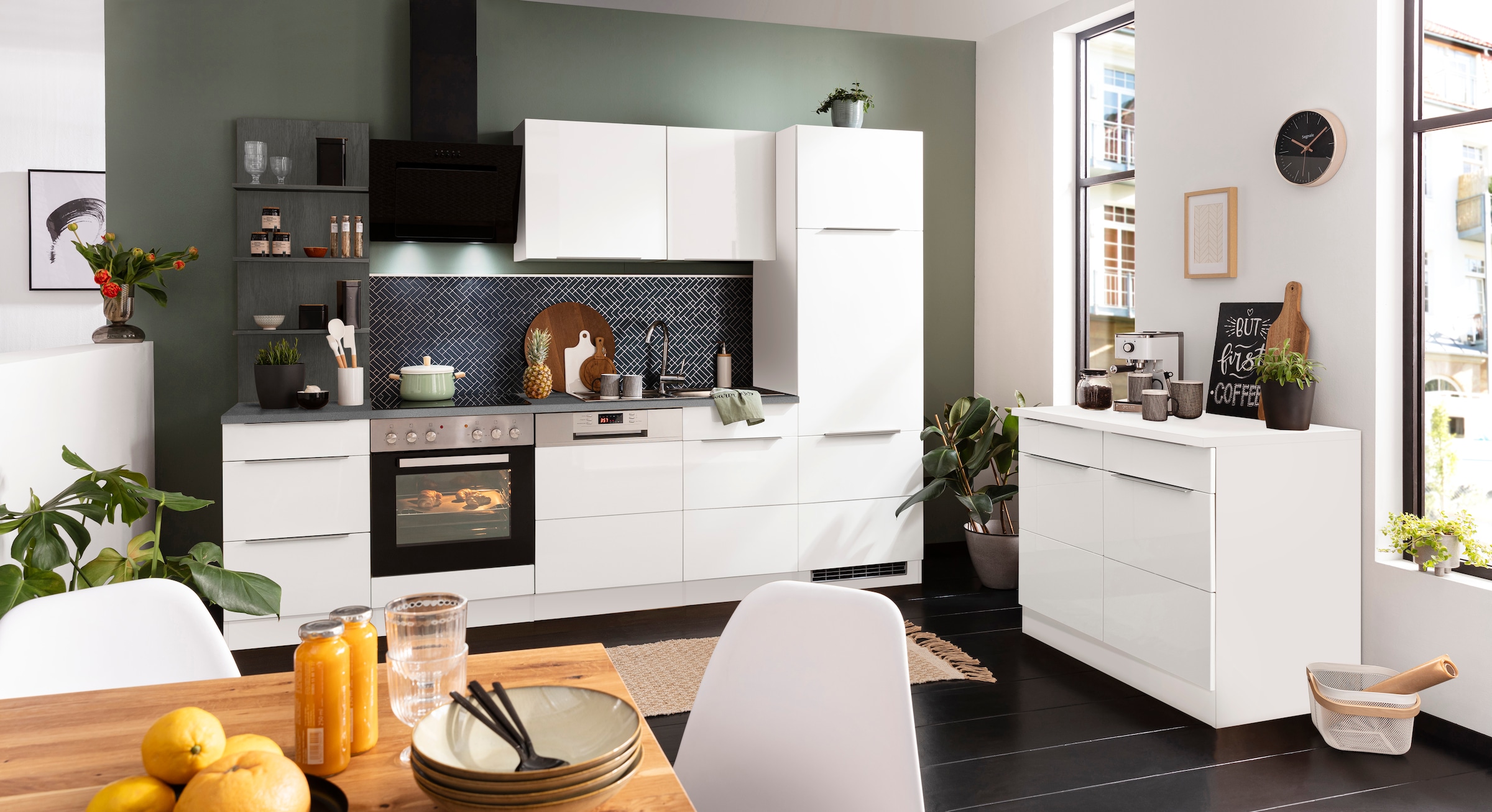 KOCHSTATION Küchenzeile »KS-Brindisi«, Breite 280 cm, wahlweise mit E-Geräten, mit MDF-Fronten und Regal