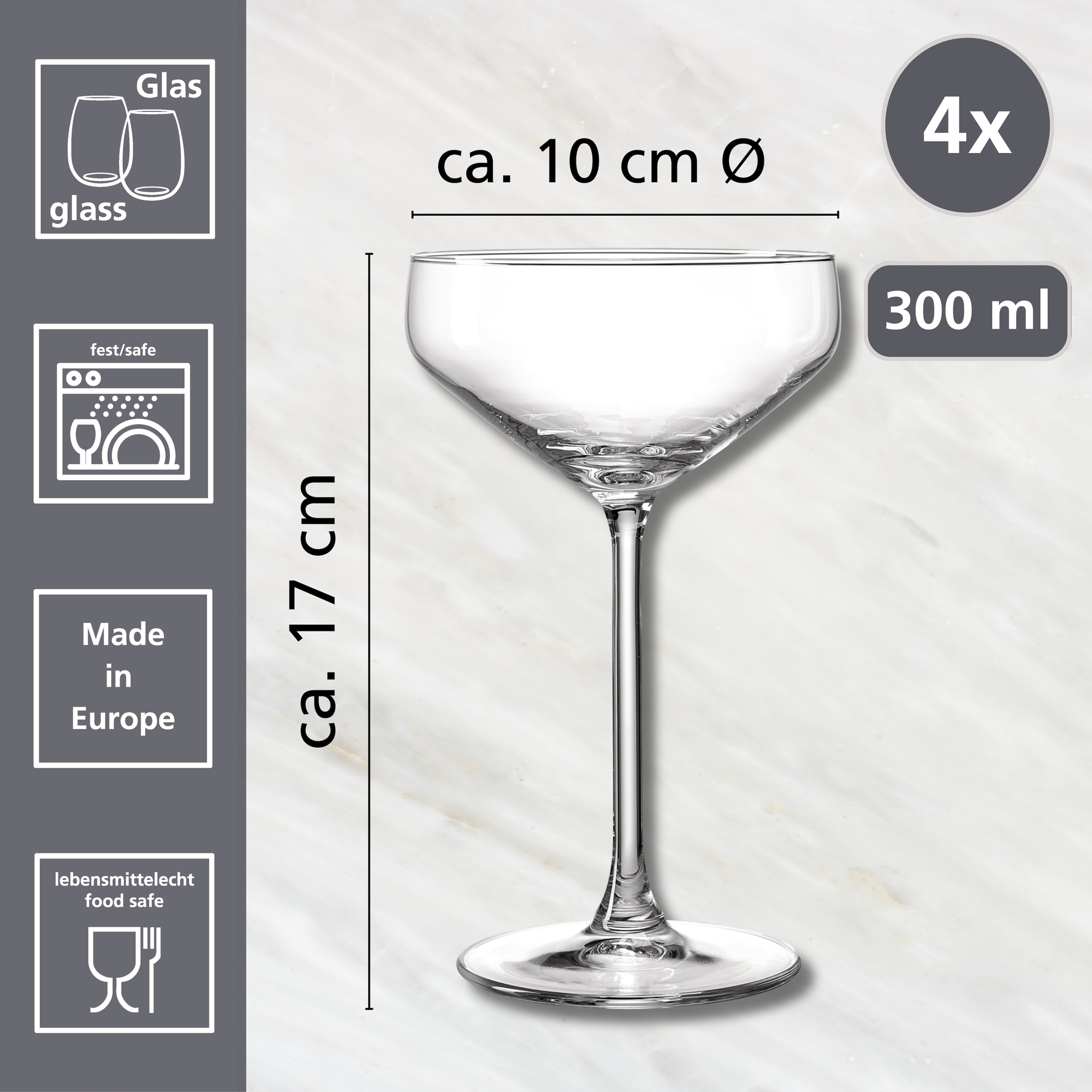 Ritzenhoff & Breker Champagnerglas »Rumba«, (Set, 4 tlg.), Champagnerschale im 4er Set, je 300 ml