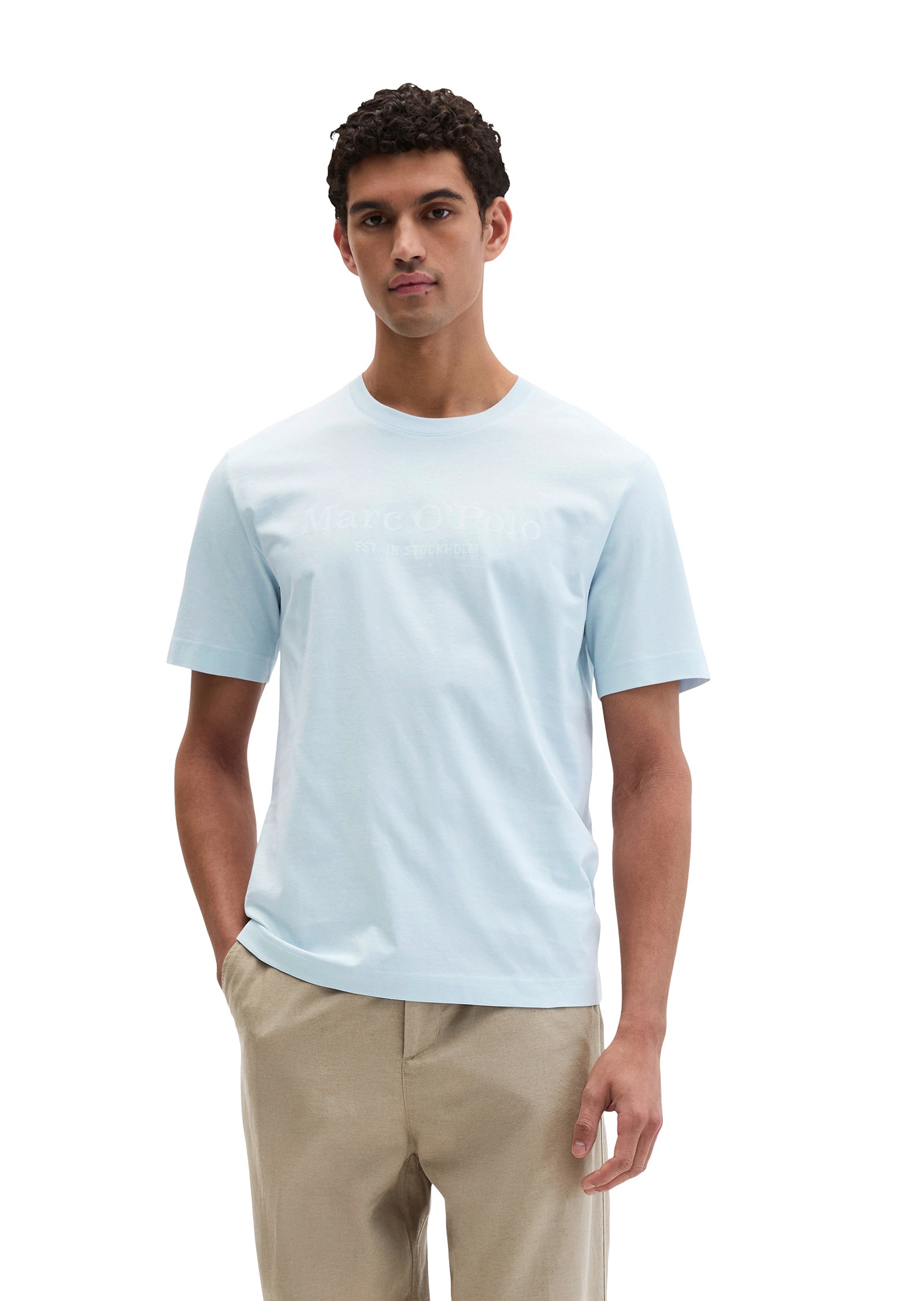 T-Shirt MARC O'POLO "aus Organic Cotton", Damen, Gr. XL, calm blau, Obermaterial: 100% Baumwolle, unifarben, Basic, regular fit, Rundhals, Umschlagbund, Shirts T-Shirt