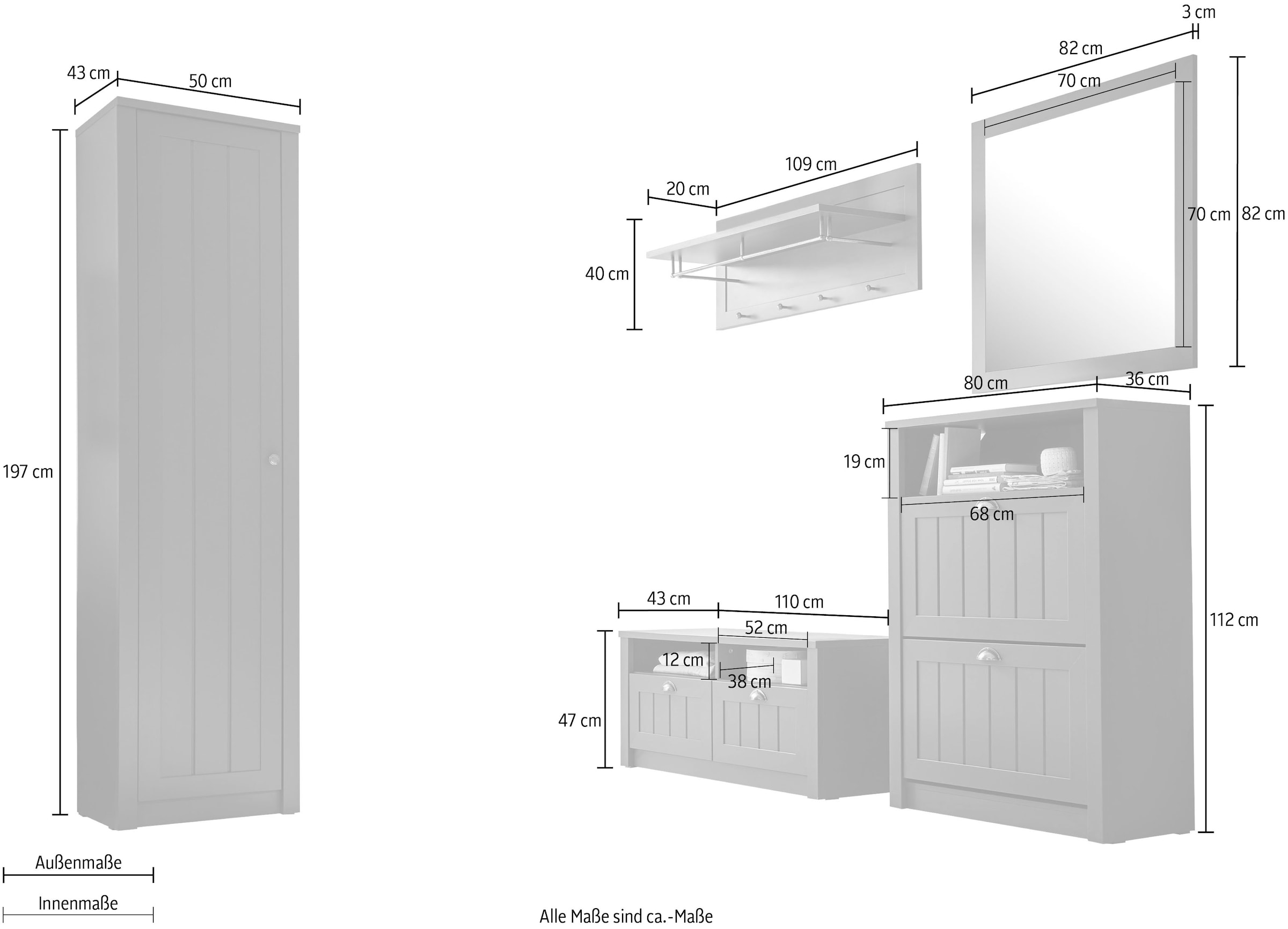 Home affaire Garderobenschrank-Set »ASCOT«, 5-teilig