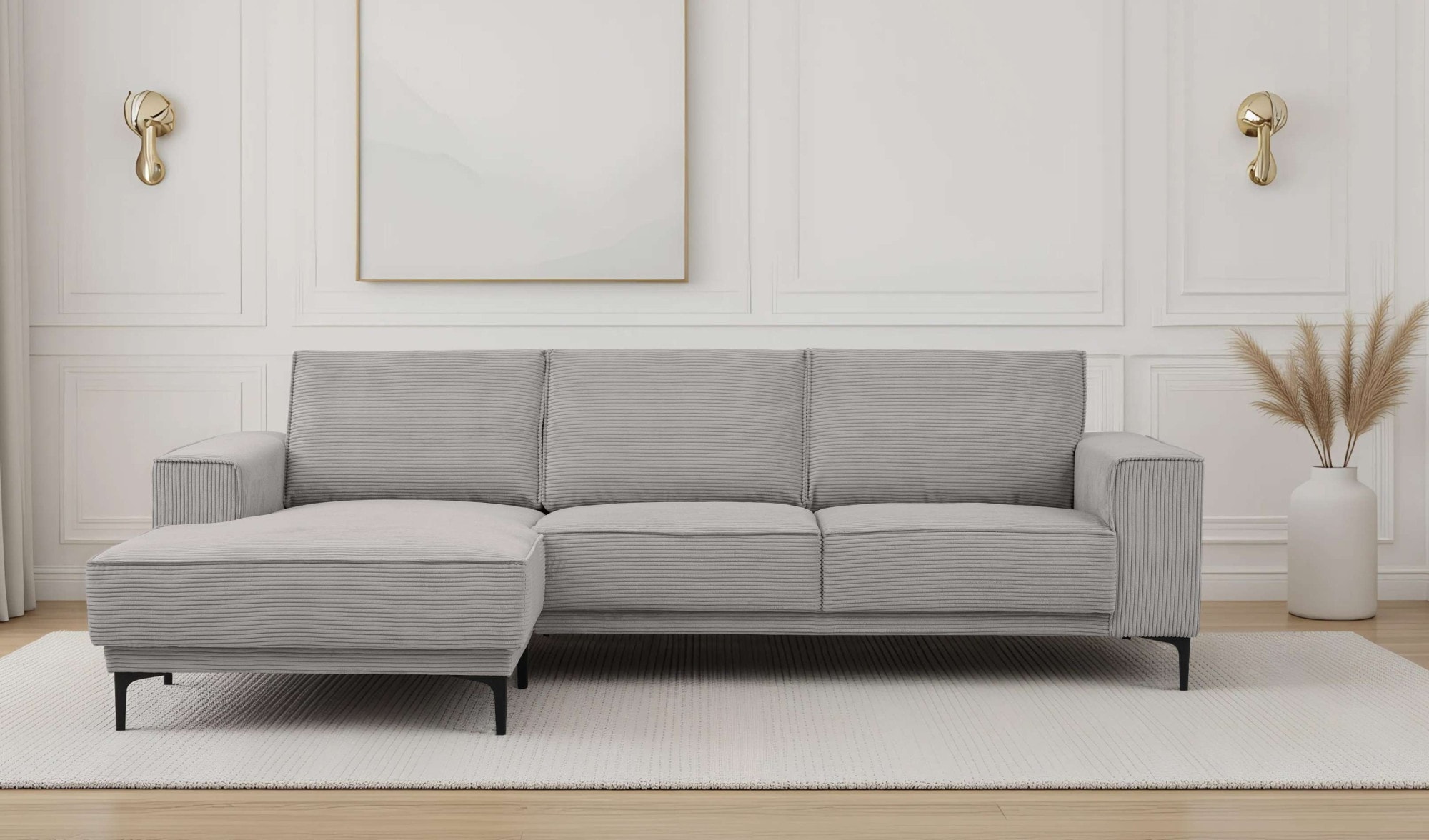 OTTO home Ecksofa "OLAND Cord L-Form, B: 280 cm, Skandi-Design" L-Form, 280 cm, Wellenunterfederung, Skandi-Design, Metallfüße