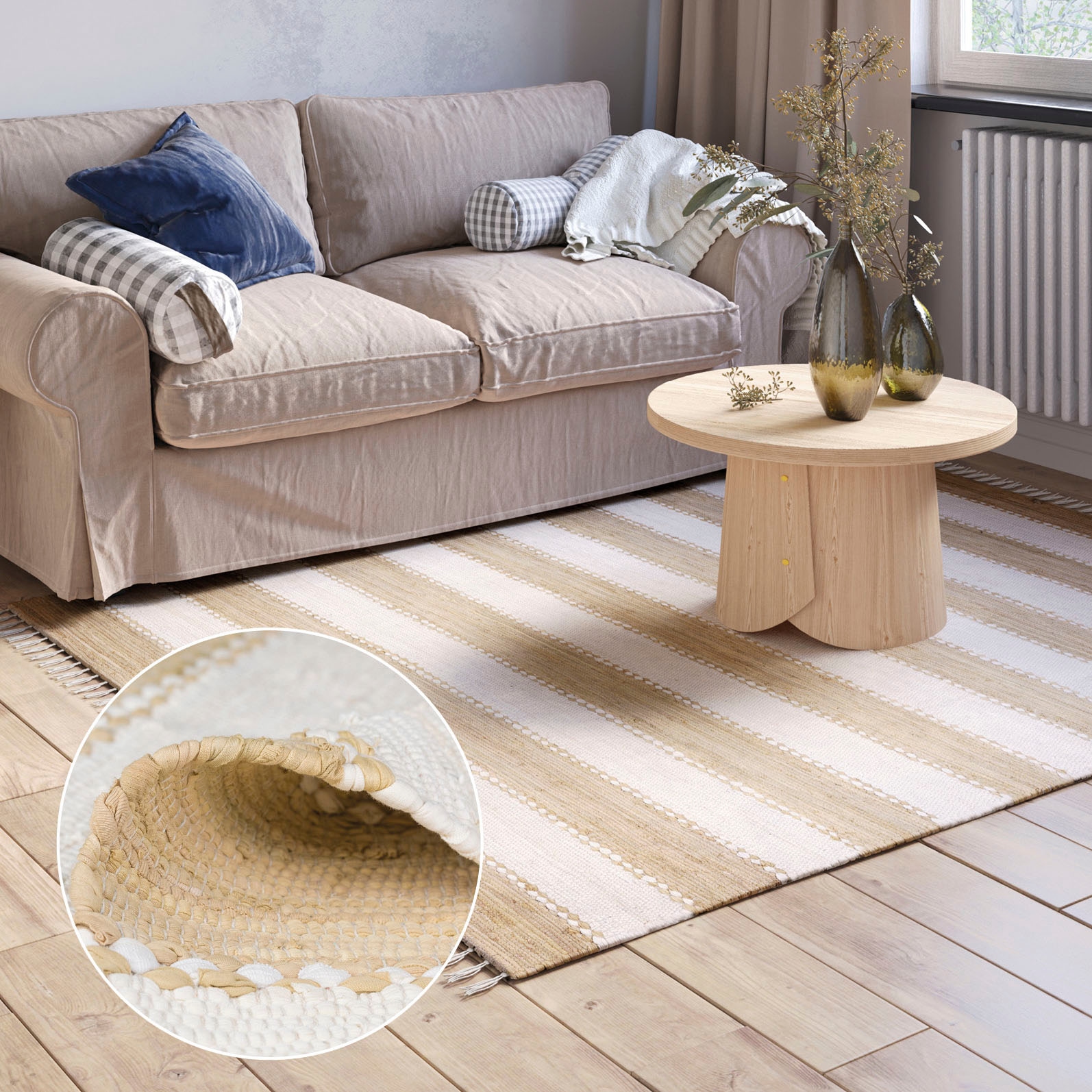 my home Teppich »Benja«, rechteckig, Handweb Teppich, gestreift, reine  Baumwolle, handgewebt, mit Fransen auf Rechnung | BAUR