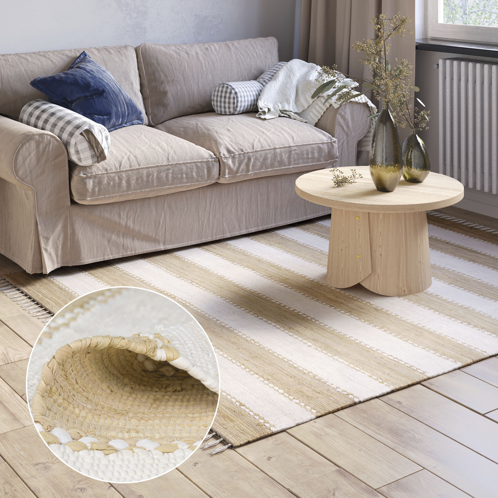 Myflair Möbel & Accessoires Teppich "Karim" rechteckig 10 mm Höhe Handweb Teppich, gestreift, 90% Baumwolle, handgewebt, mit Fransen
