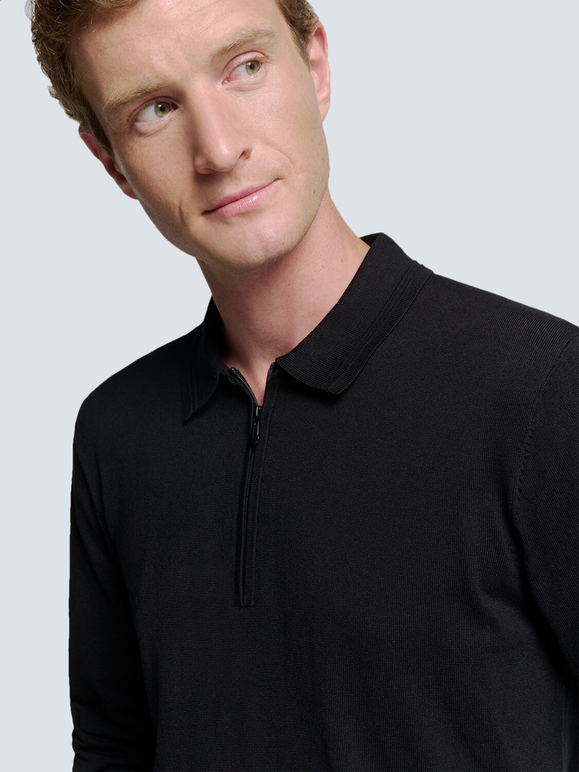 NO EXCESS Rundhalspullover »No Excess Polo-Pullover mit halbem Reißverschluss«