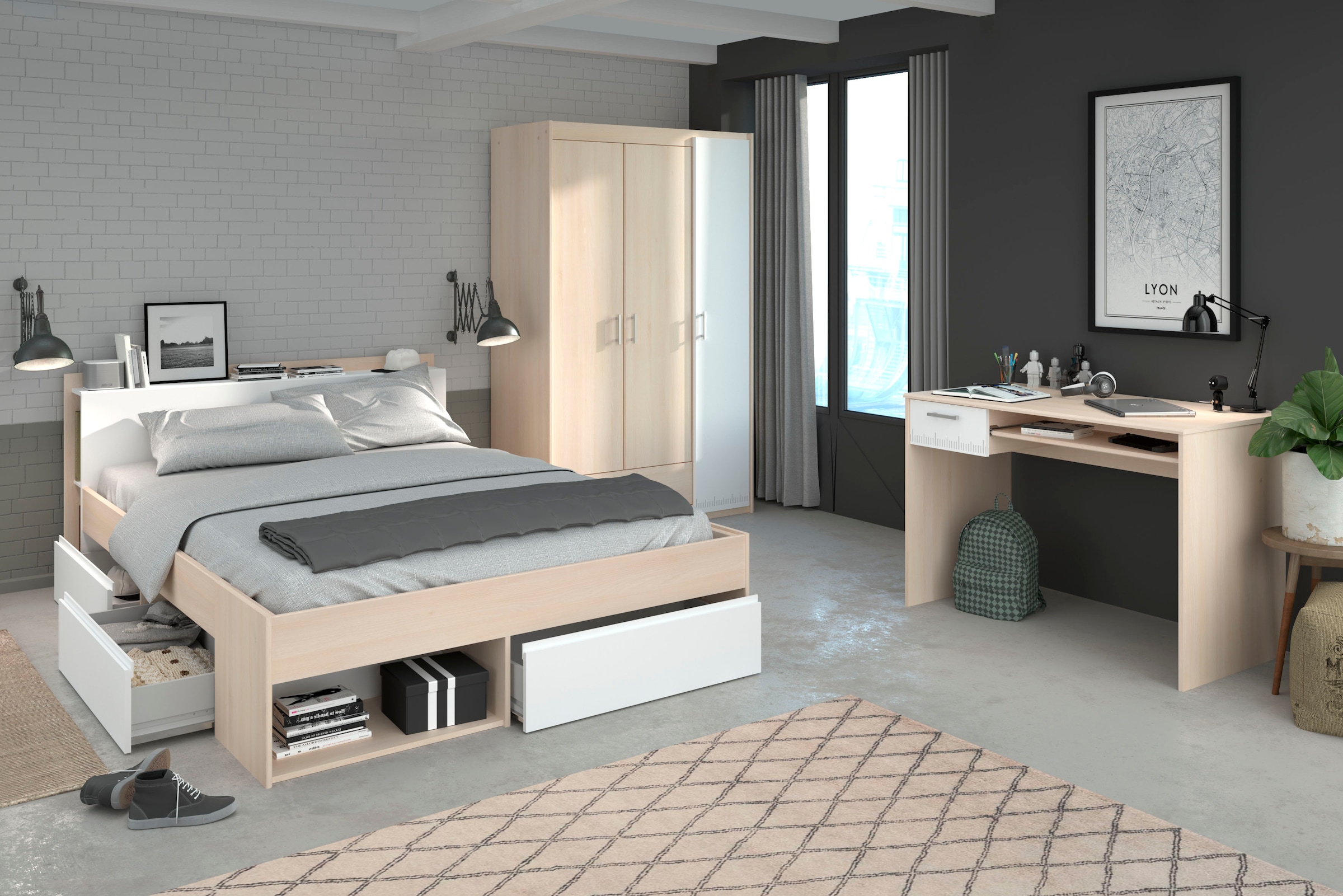 Parisot Jugendzimmer-Set "Most" Set, Bett mit Schubkästen, Kleiderschrank u günstig online kaufen
