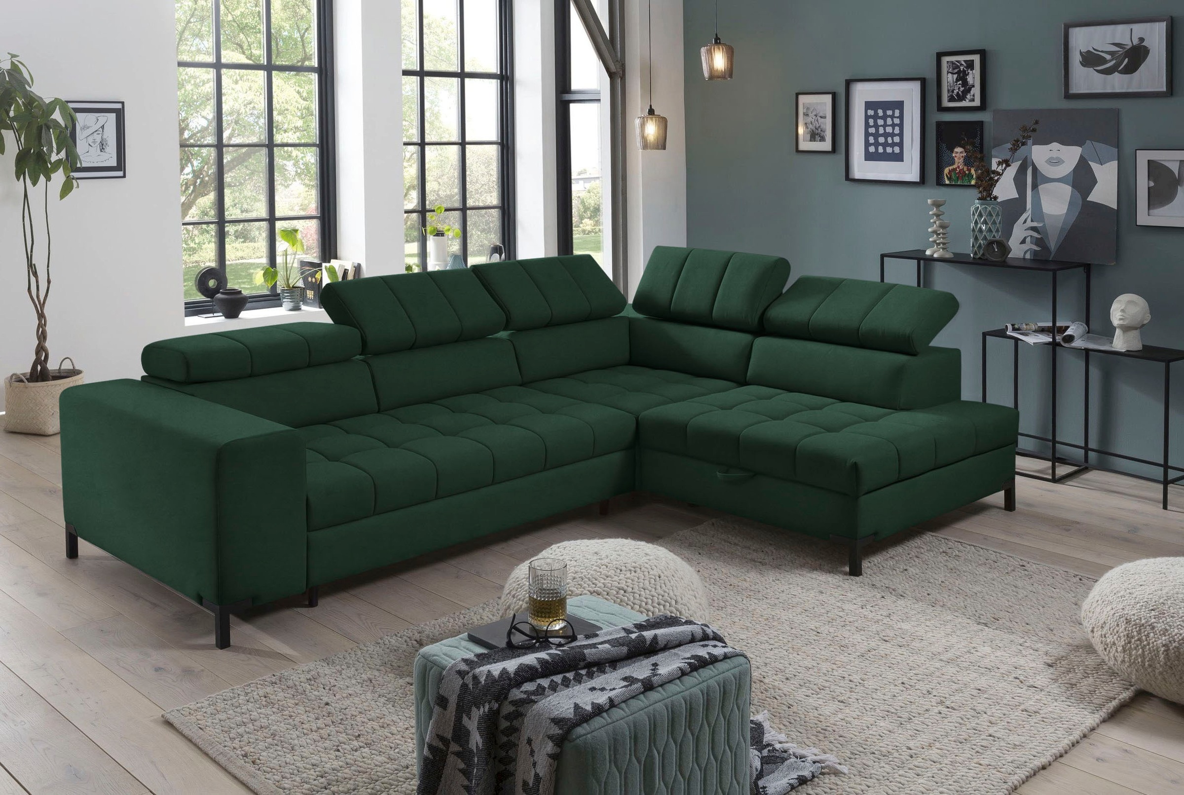 exxpo - sofa fashion Ecksofa »Bocco, hochwertige Verarbeitung, toller Sitzkomfort, bequem, L-Form«, wahlweise mit Bettfunktion u. Bettkasten, inkl. Kopfteilverstellung