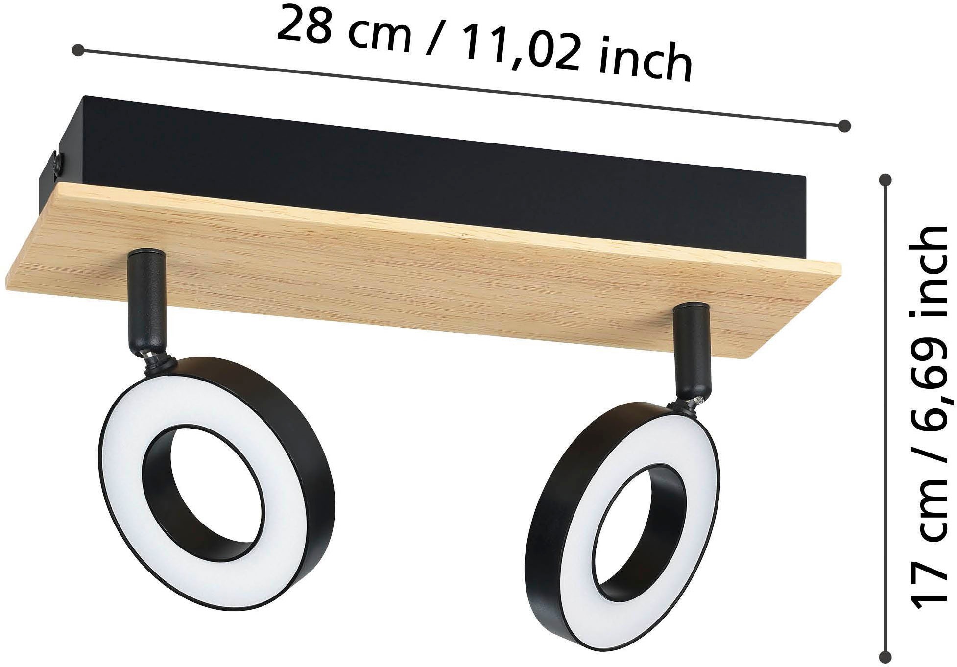 EGLO Deckenleuchte »Rielves Deckenlampe, Holz und Metall, Spotbalken schwenkbar, Lampe« LED-Modul 1 Stk. Warmweiß Spot - L28 x B7 x H17,5 cm - braun, schwarz - 2X4,2W inkl.