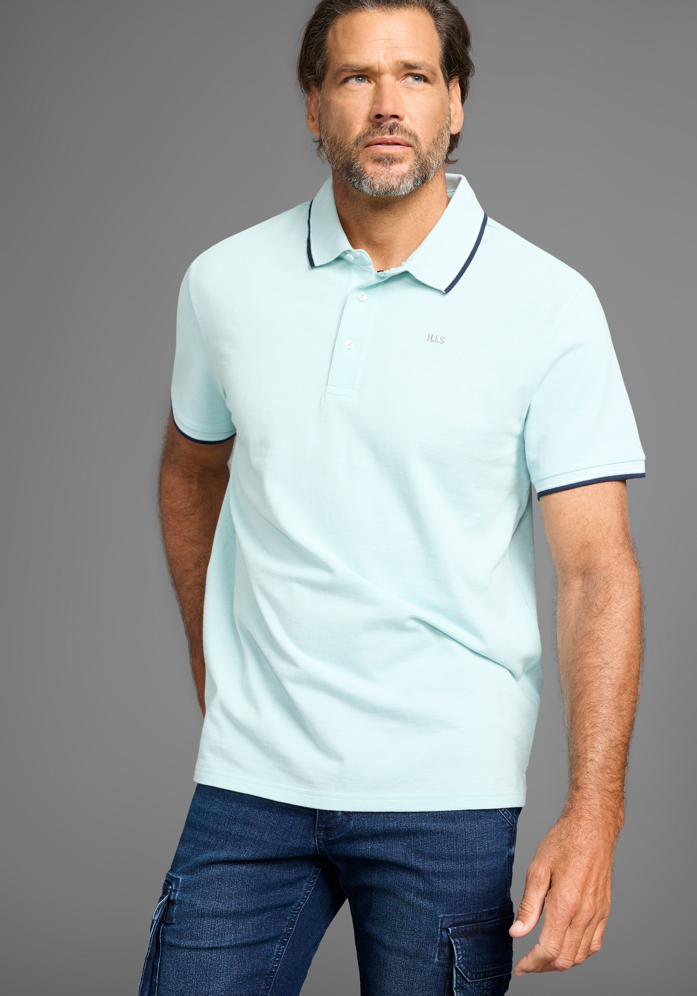 H.I.S Poloshirt, mit sportlichen Kontraststreifen & Logo-Stickerei