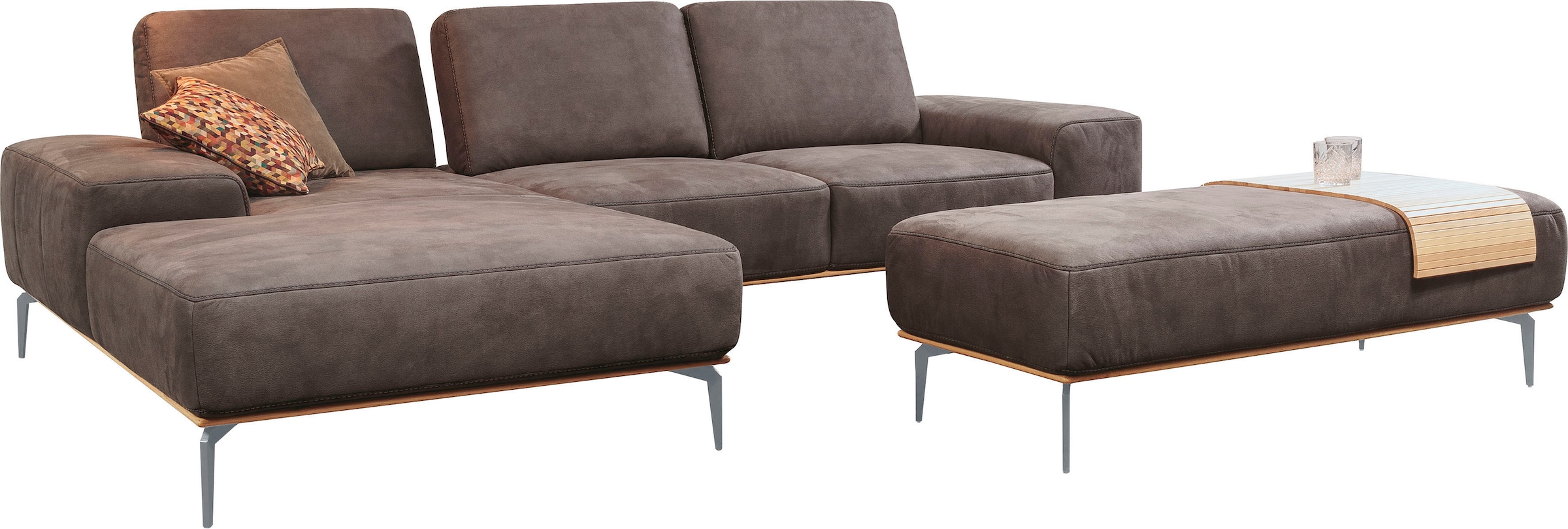 W.SCHILLIG Polsterhocker »run«, mit elegantem Holzsockel, Füße in Silber matt, Breite 150 cm