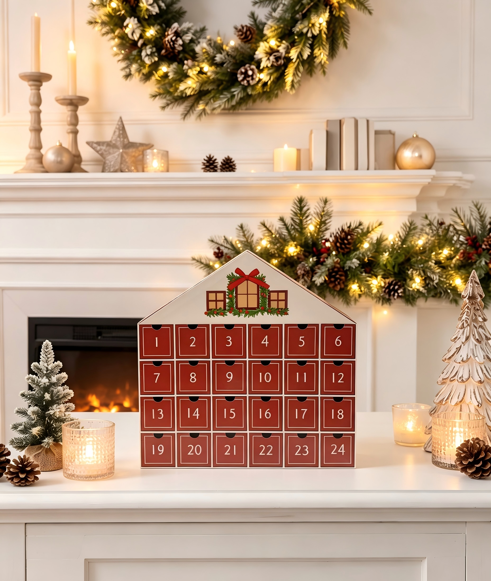 OTTO home Adventskalender »Haus, für die täglichen Überraschungen in der Vorweihnachtszeit« Es liegt keine Altersempfehlung vor aus stabilem Karton, ca.40x40cm, in grün oder rot, mit Schubladen