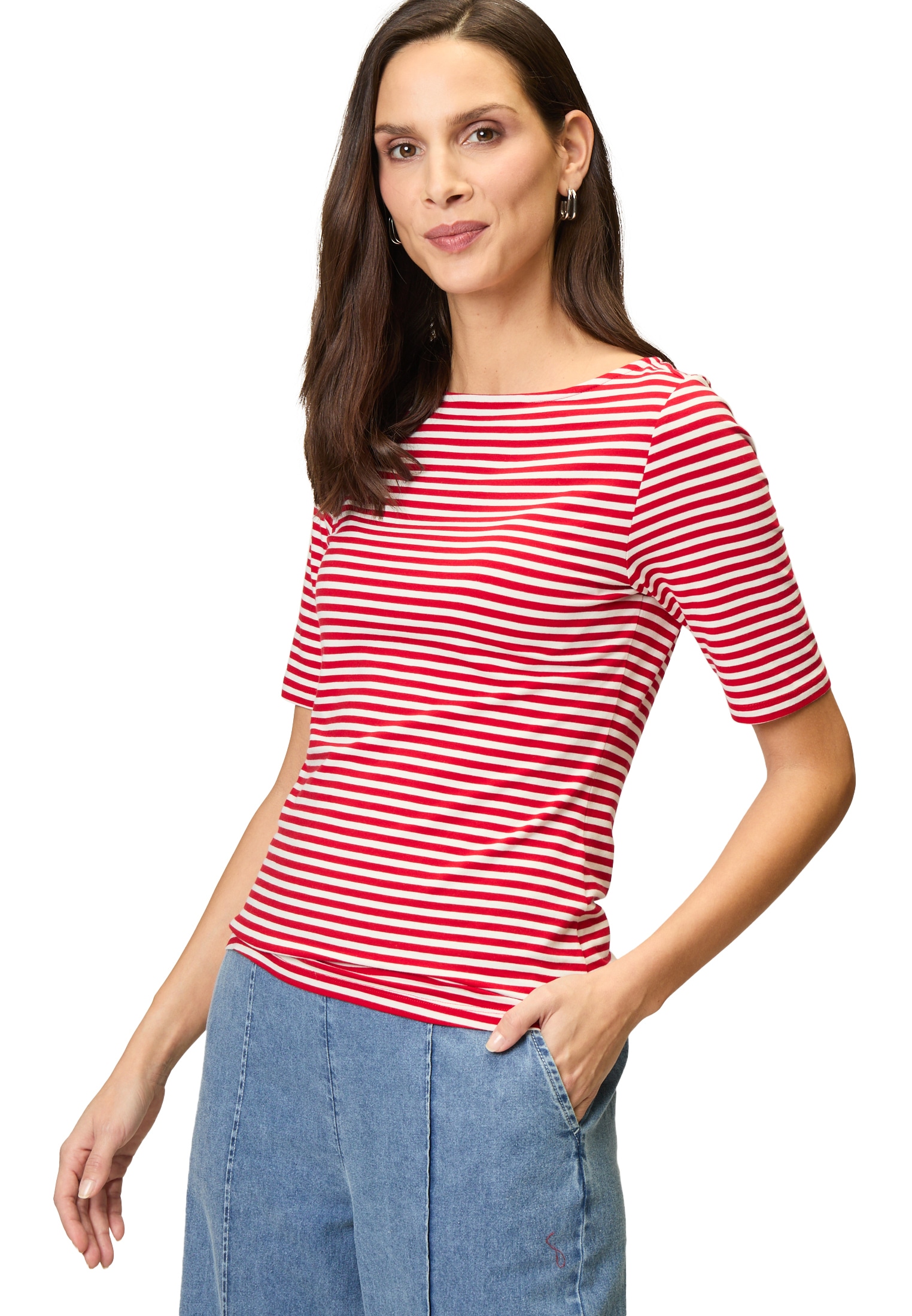 Zero Kurzarmshirt "zero Damen Streifenshirt mit U-Boot Ausschnitt", (1 tlg. günstig online kaufen