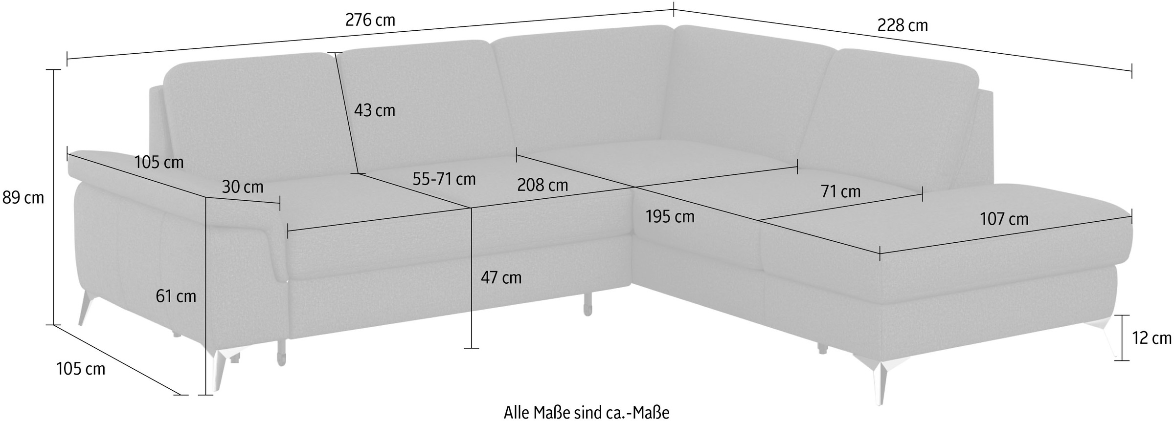 sit&more Ecksofa »Padua L-Form«, inklusive Sitztiefenverstellung, Armteilfunktion und Federkern