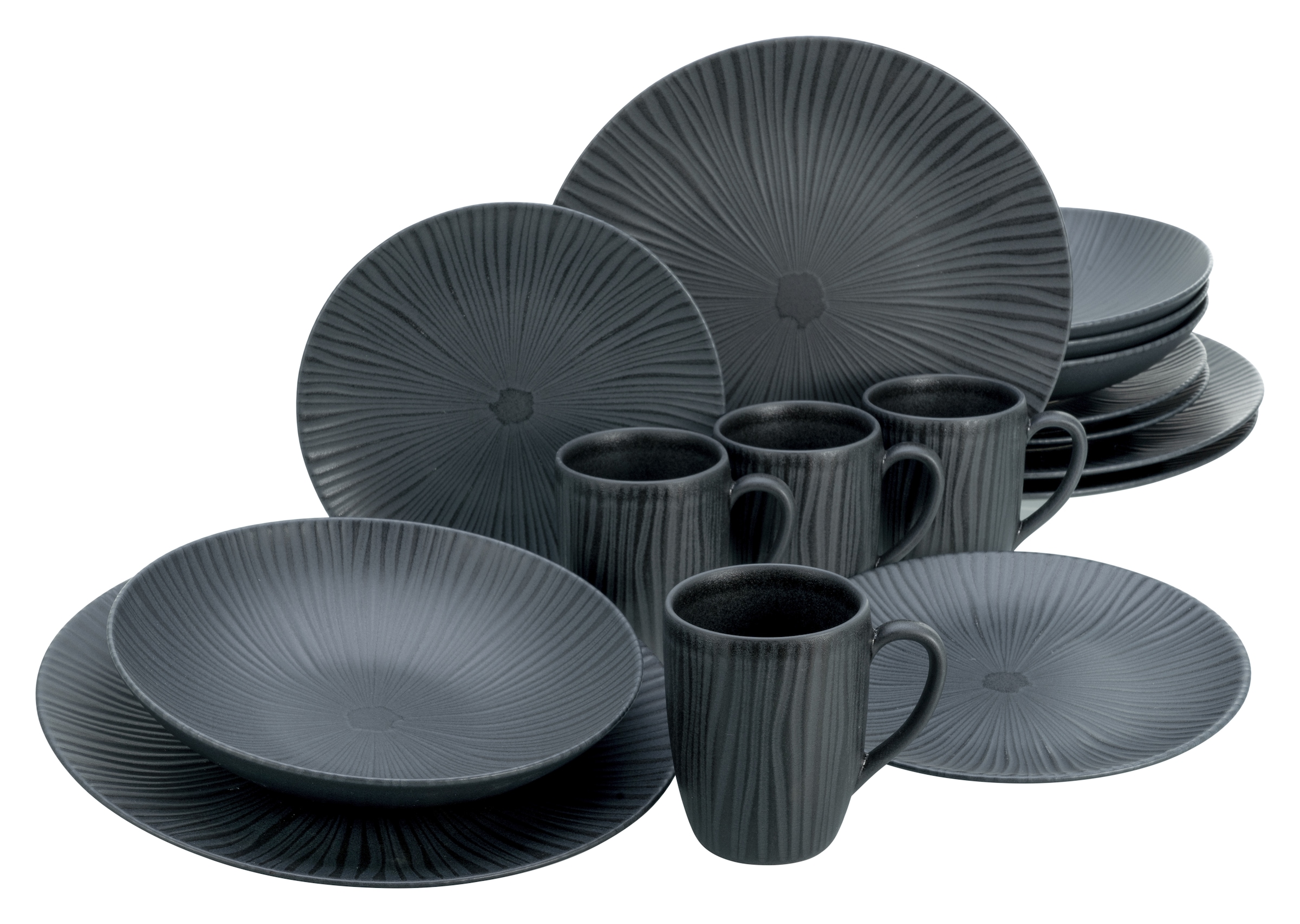 CreaTable Kombiservice »Geschirr-Set Vesuvio«, (Set, 16 tlg., Kaffeeservice und Tafelservice im Set, für 4 Personen), Service, schwarz, erhabenenes Relief, 16 Teile, für 4 Personen