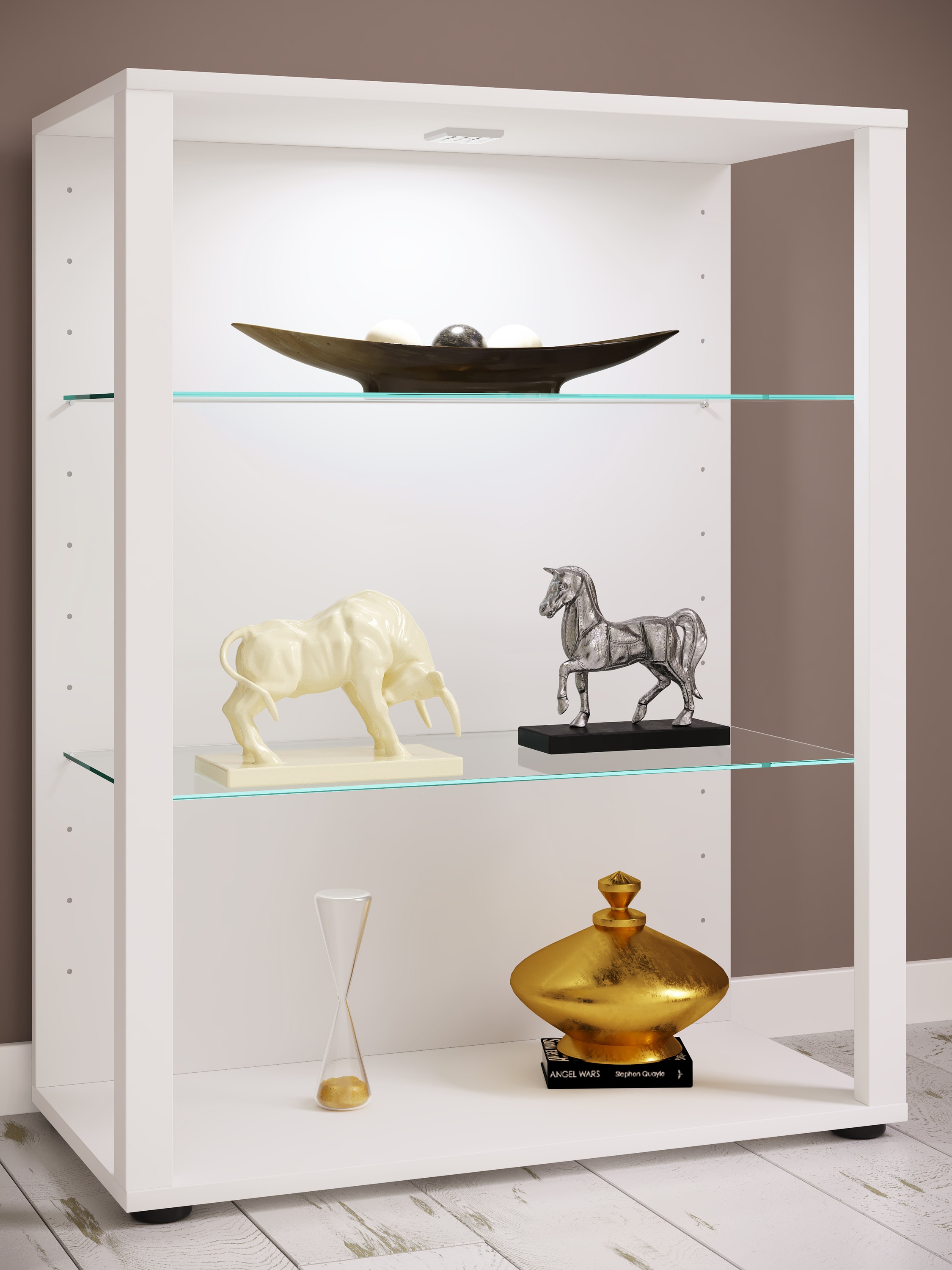 VCM Vitrine »VCM Glasvitrine stehend | Vitrine Glas mit ESG-Sicherheitsglas | Maße ca. H. 90 x B. 70 x T. 35 cm | Standvitrine Glas | Modern und platzsparend | Glas Vitrinenschrank ¿ Glasol L«, (1 St.)