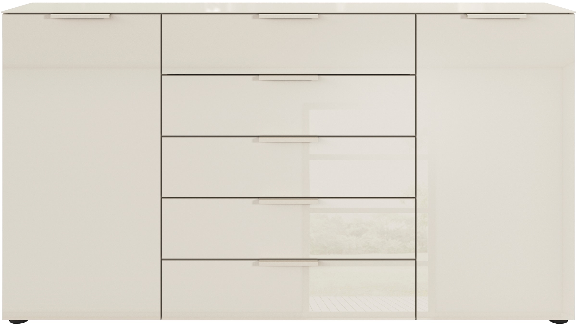 rauch Schubkastenkommode »Kommode Türkommode Sideboard Kombikommode FLIPP mit Glasfront«, (Breite 160/180 cm mit 4 Einlegeböden), 2-türig, 5 Schubladen, Soft-Close, Oberboden und Front Glas, 2 Breiten