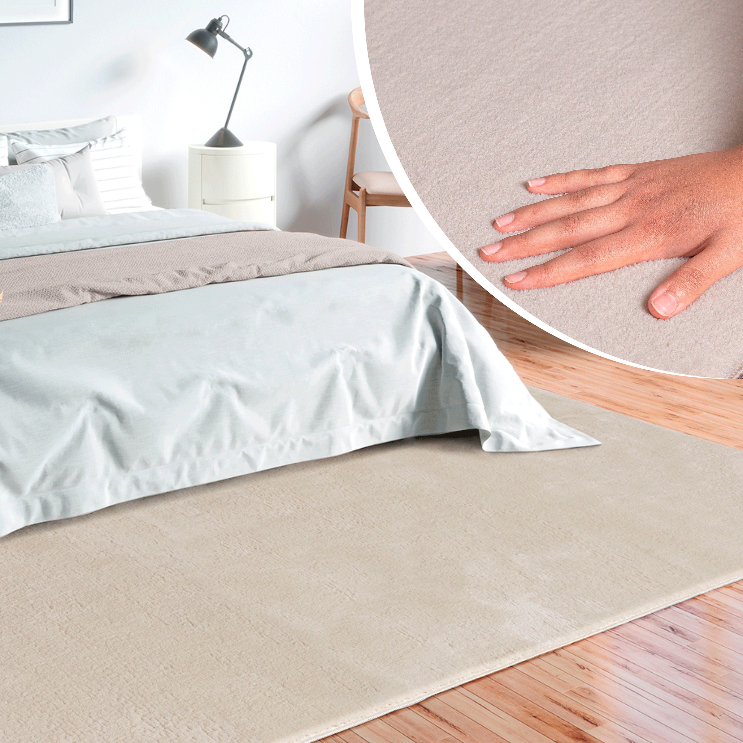 Teppich MERINOS "Loft 37, Kunstfellteppich", beige, B:60cm H:16mm L:110cm, Polyester, Teppiche, Teppich, weich und kuschelig, Fell Haptik, Anti-Rutsch-Unterseite