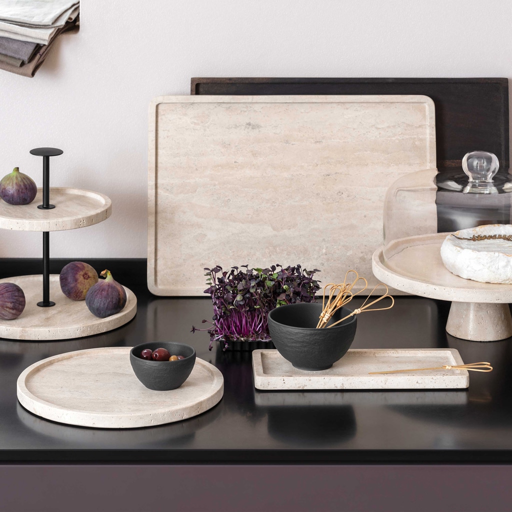 Villeroy & Boch Servierplatte »Servierschale mit Fuß Manufacture Travertine ø 28 cm beige«