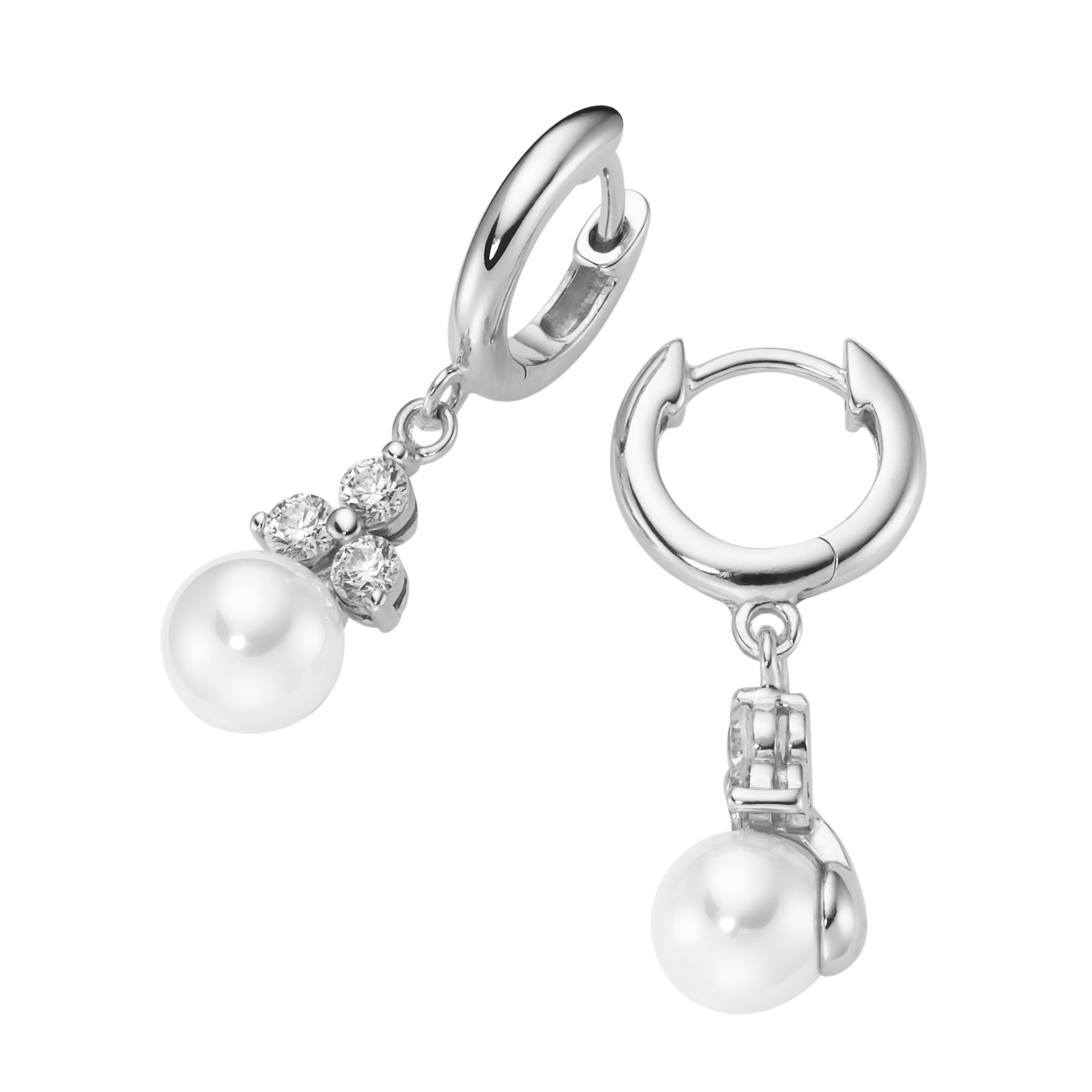 Paar Creolen FIRETTI "Schmuck Geschenk Silber 925 Ohrschmuck Ohrringe", silberfarben, kristallweiß, weiß, kristallweiß, Ohrringe, Damen, 6mm, Perlen Silber 925 (Sterlingsilber), Perlen, Silber 925 (Sterlingsilber), mit Zirkonia (synth.) - mit Muschelperle
