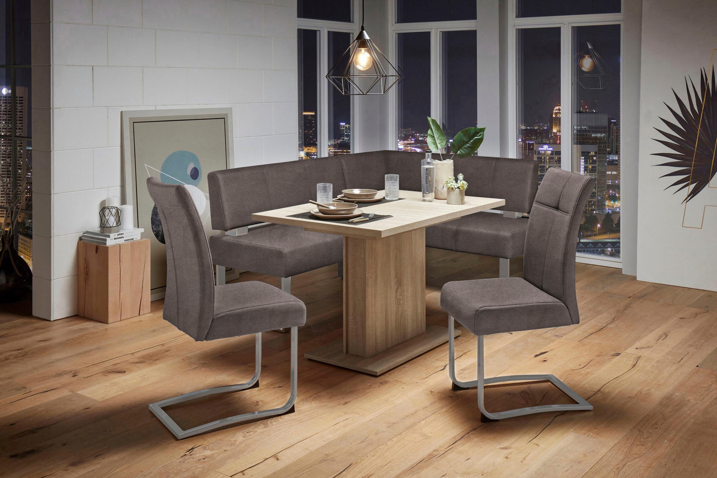 Eckbank OTTO HOME "Rab", braun (dunkelbraun (arizona 4412), silberfarben), B:180cm H:88cm T:140cm, Polyester, Sitzbänke, Eckbank, in 2 Breiten (180 oder 200 cm), Bezug in verschiedenen Qualitäten