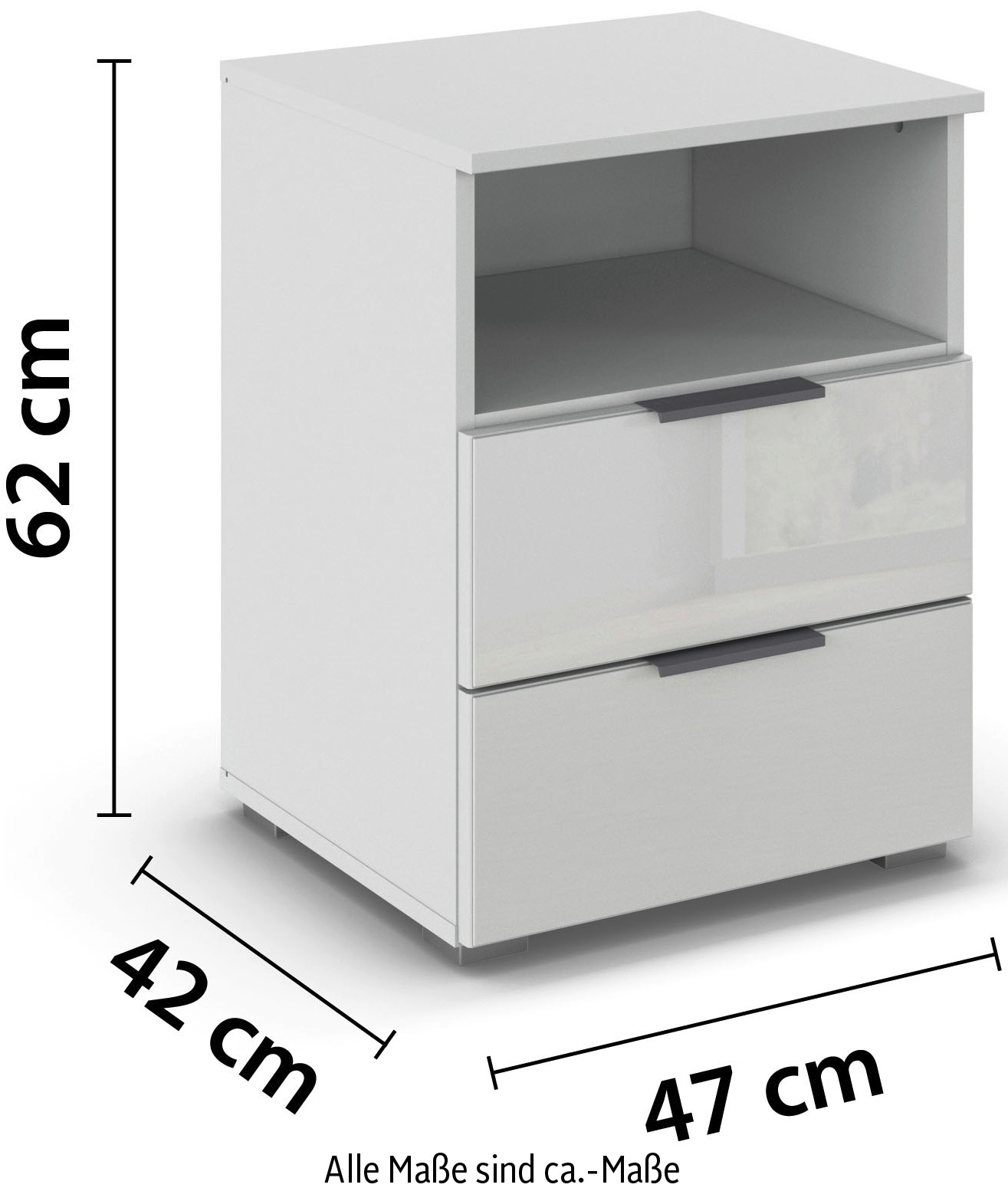 rauch Nachtkommode »Nachttisch Nachtschrank Nachtkonsole AGORDO mit Glasfront«, (in zwei Griff-Farben), mit 2 Schubladen und Nische für viel Stauraum MADE IN GERMANY