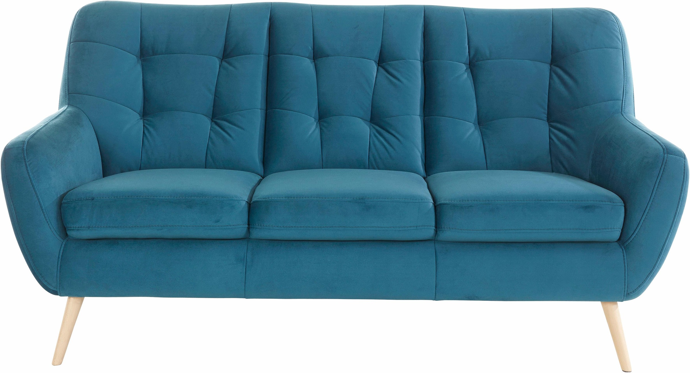 exxpo - sofa fashion 3-Sitzer »Scandi, bequem, aufwendige Rückenpolsterung für mehr Sitzkomfort«, aktuelle Farben in hochwertigen Bezugsqualitäten, Holzfuß