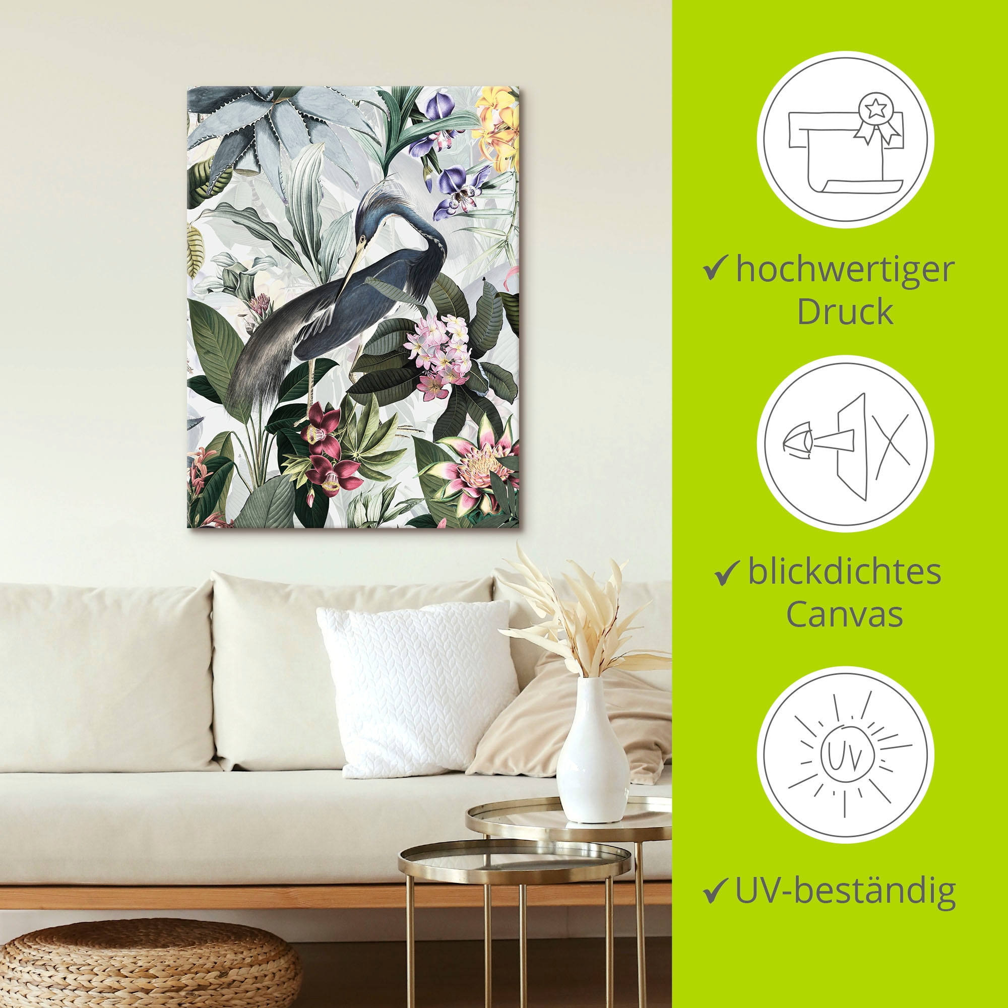 Artland Wandbild »Vintage Kranich«, Vogelbilder, (1 St.), als Alubild, Outdoorbild, Leinwandbild, Poster in verschied. Größen