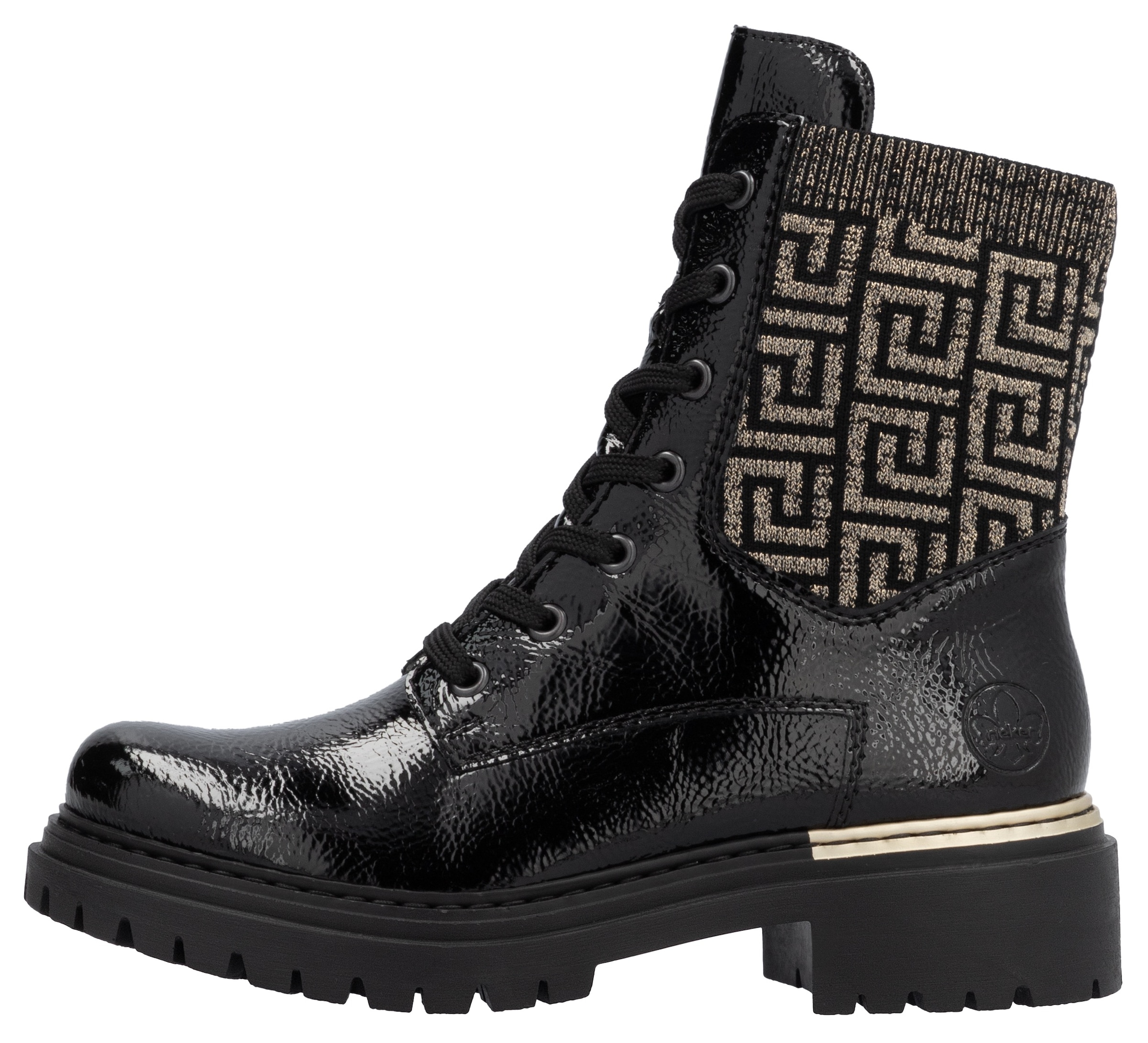 Rieker Schnürboots, Stiefelette, Blockabsatz, mit Textileinsatz am Schaft
