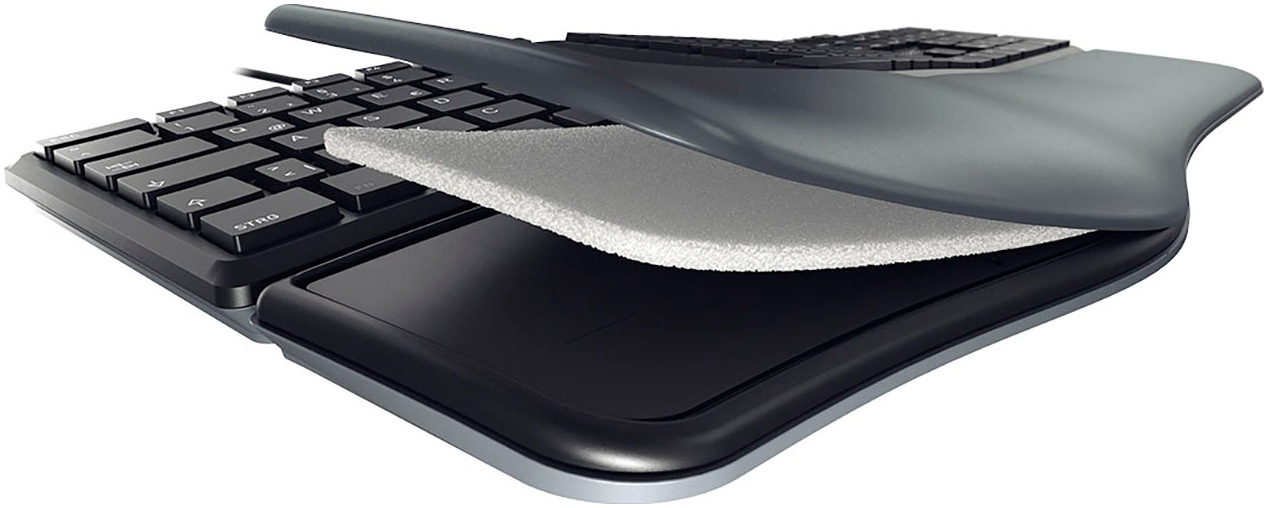 Cherry Tastatur »KC 4500 ERGO Kabelgebundene Ergonomische Tastatur, Schwarz, USB« (Fn-Tasten | Funktionstasten | Handgelenkauflage | Lautstärkeregler | Multimedia-Tasten | Ziffernblock | ergonomische Form | verstellbare Füße)