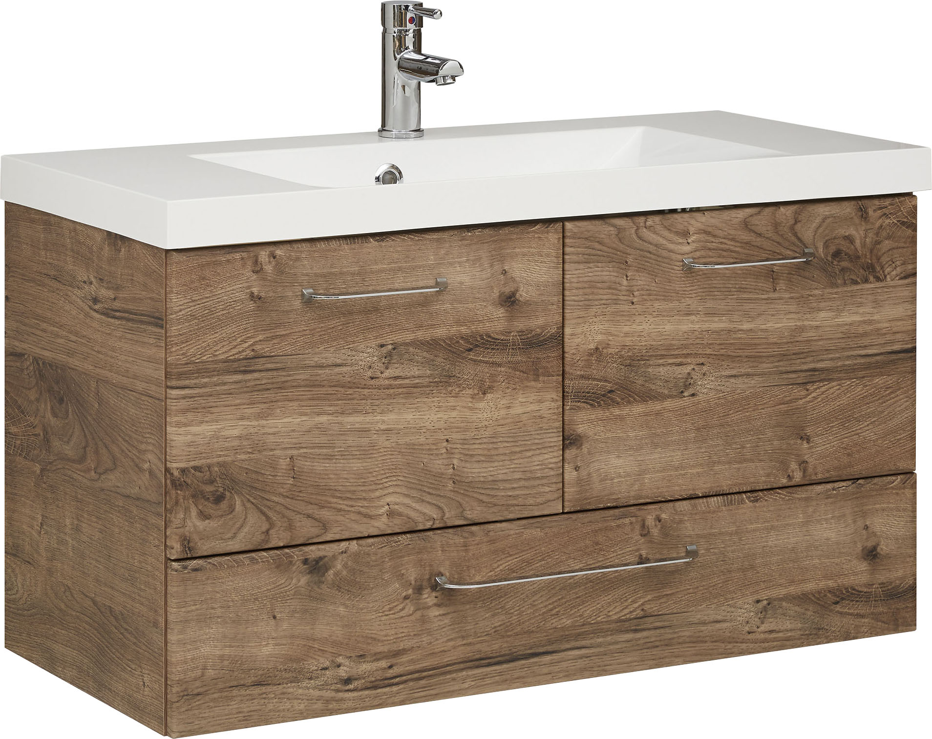 Saphir "Quickset Mineralmarmor-Waschtisch mit Unterschrank, 99 cm breit" Wachplatz, Griffe Chrom Glanz, inkl. Türdämpfer, 2 Türen, 1 Schublade