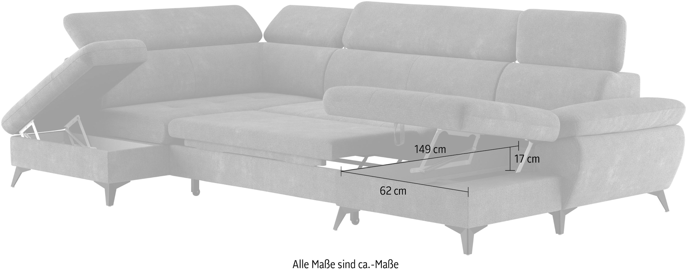 COTTA Wohnlandschaft »Hudson U-Form«, mit Kopfteilverstellung, wahlweise mit Bettfunktion & Bettkasten